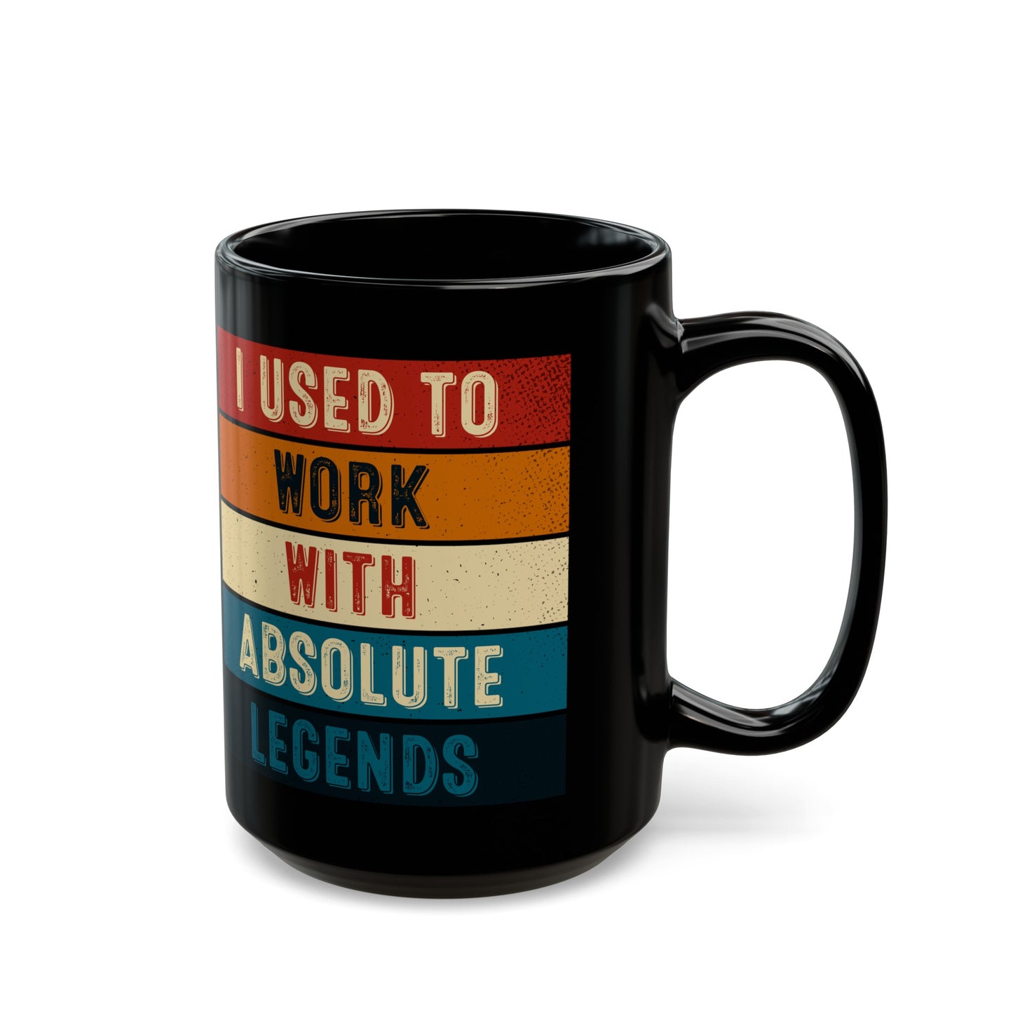 I Used to Work with Absolute Legends Mug – Black with Colorful Retro Accents