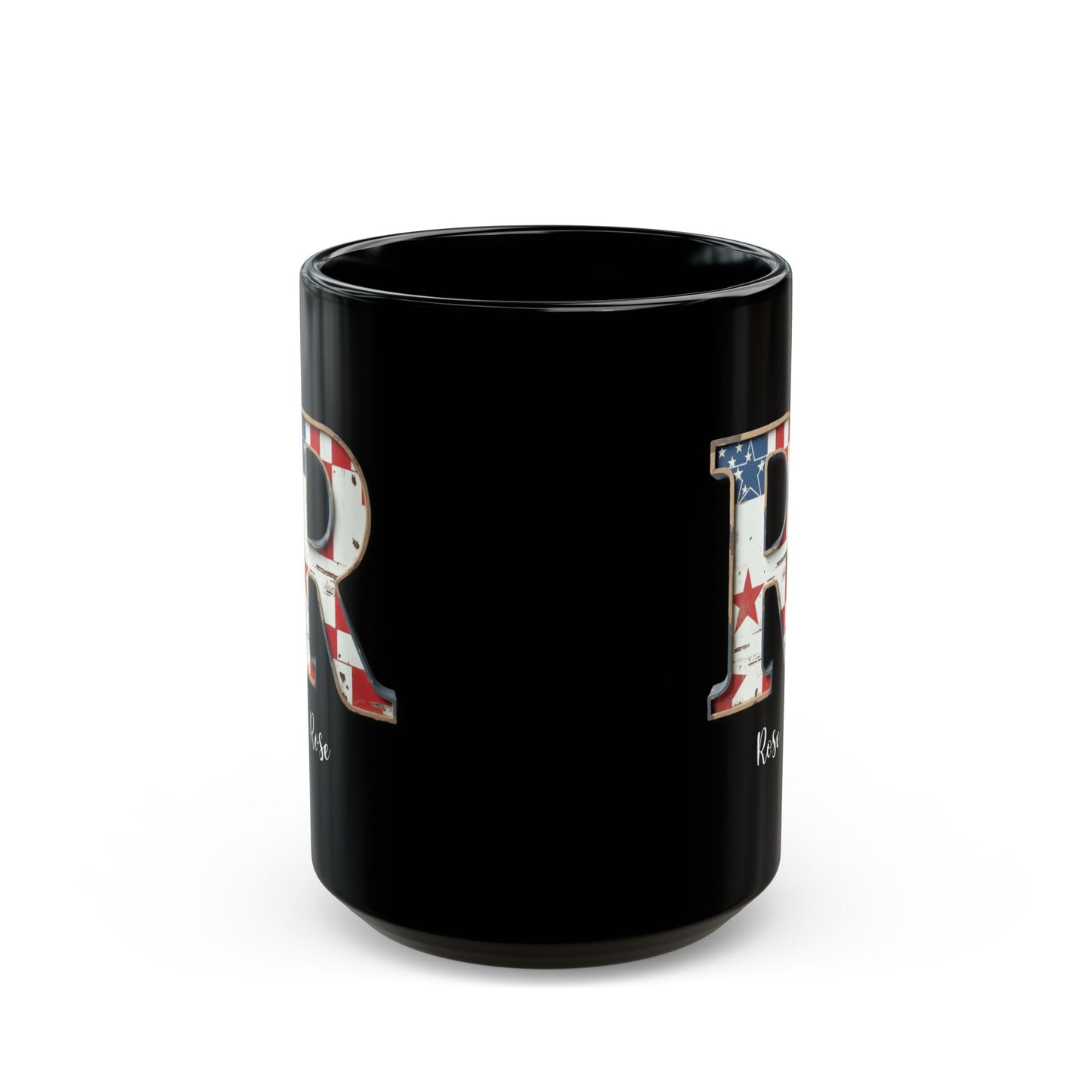 Mug - Patriotic American Flag Letter R with Kevin Name - Vintage Red, White, and Blue Design