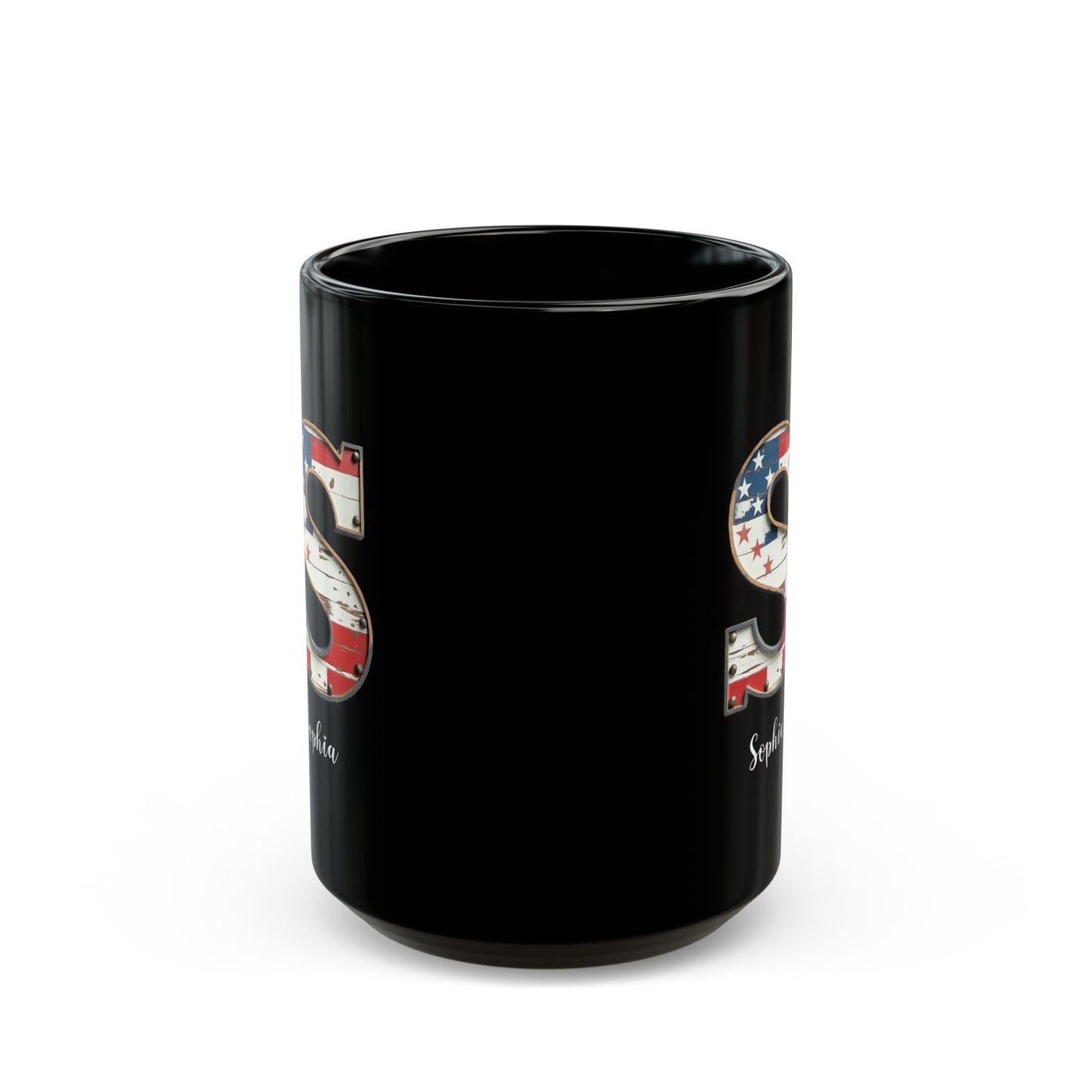 Mug - Patriotic American Flag Letter S with Kevin Name - Vintage Red, White, and Blue Design