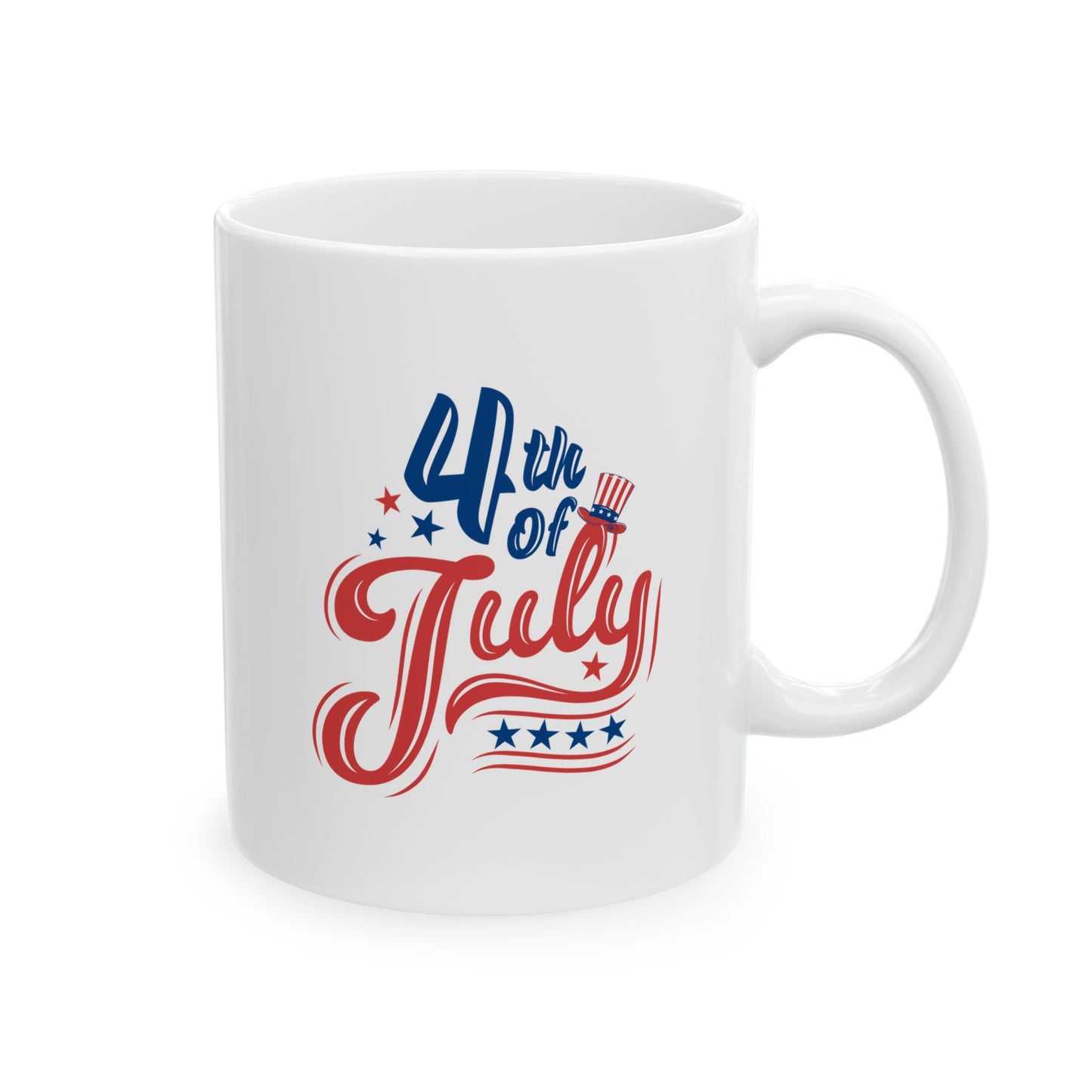 4th of July Mug – White Patriotic Coffee Cup – Red White Blue Independence Day Gift – July 4th Holiday Decor for Home or Office