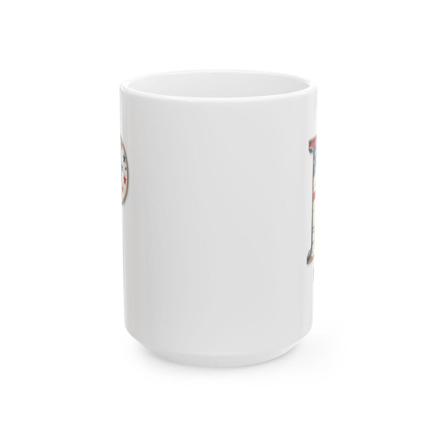 Mug - Patriotic American Flag Letter P with Kevin Name - Vintage Red, White, and Blue Design