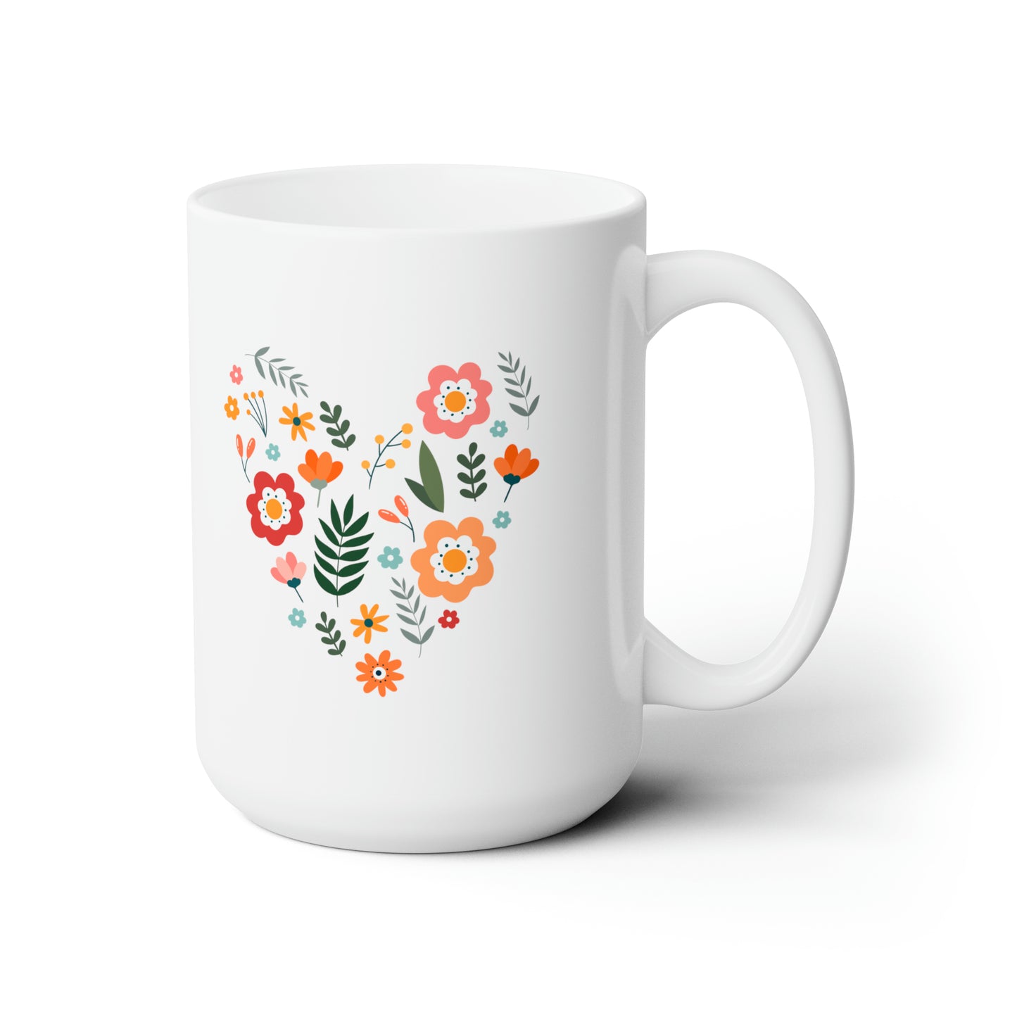 Floral Heart Design Mug - Vibrant and Cheerful Gift for Loved Ones