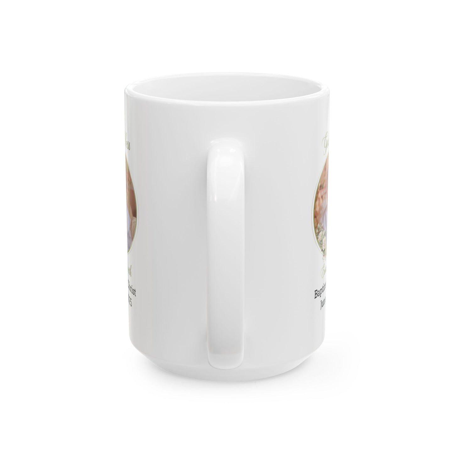 White Personalized Baptism Mug for Baby Boy – Custom Photo, Name & Date – God Bless Evan Smith – Baptized in Christ Keepsake Gift 2025