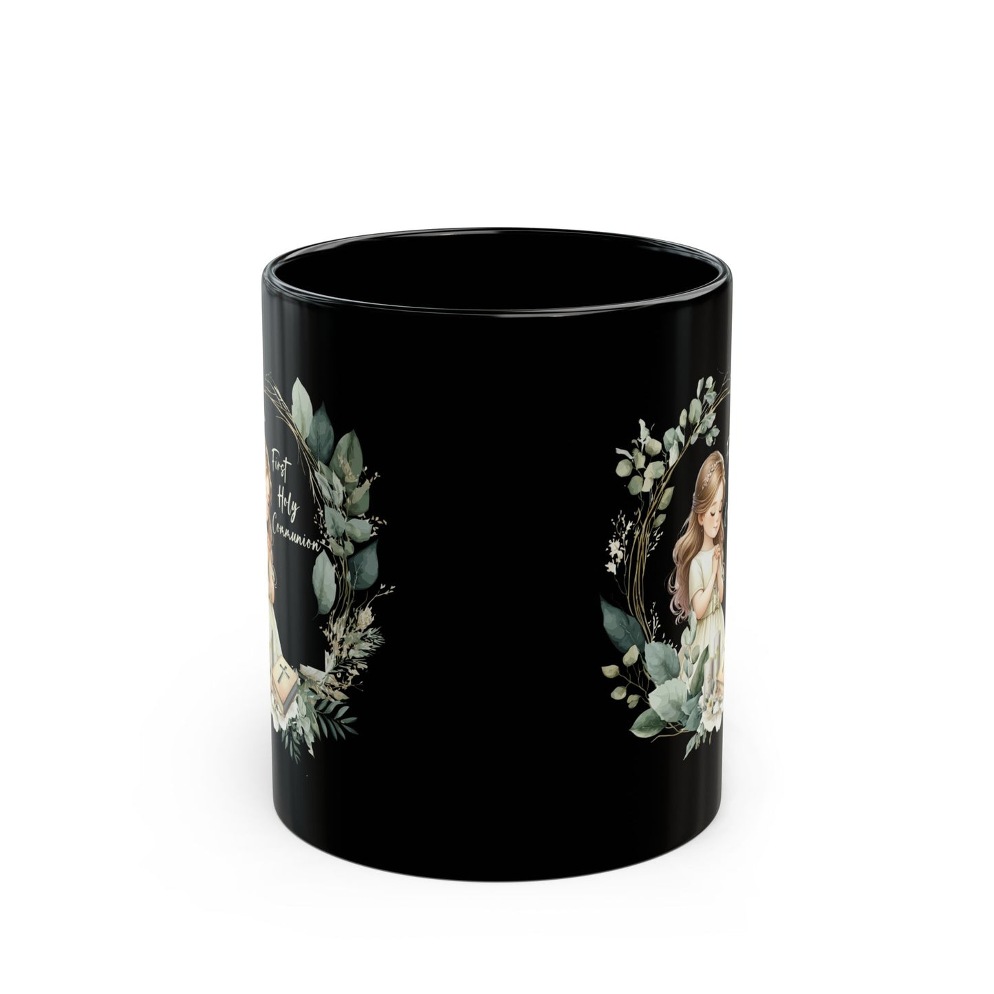 First Holy Communion Mug for Girl – Elegant Black Keepsake Cup