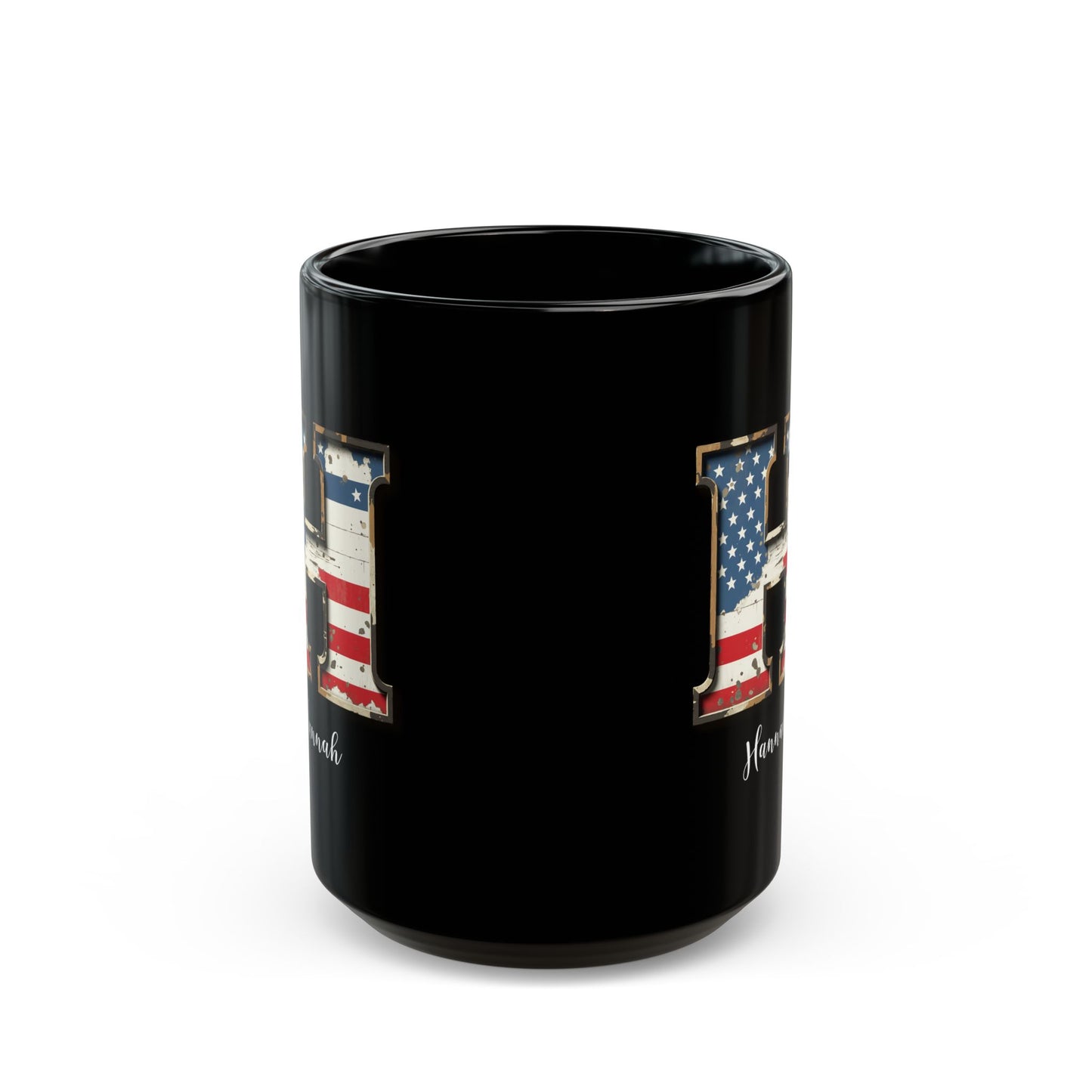 Mug - Patriotic American Flag Letter H with Kevin Name - Vintage Red, White, and Blue Design