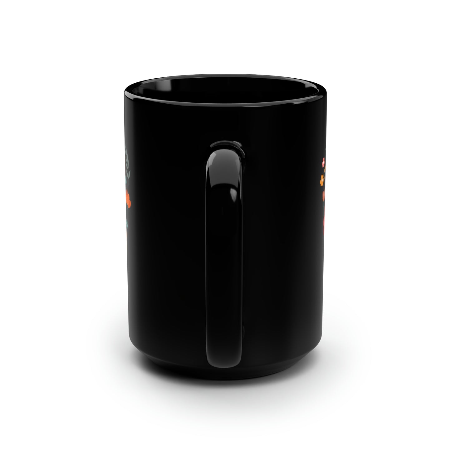Floral Heart Design Black Mug - Vibrant and Cheerful Gift for Loved Ones