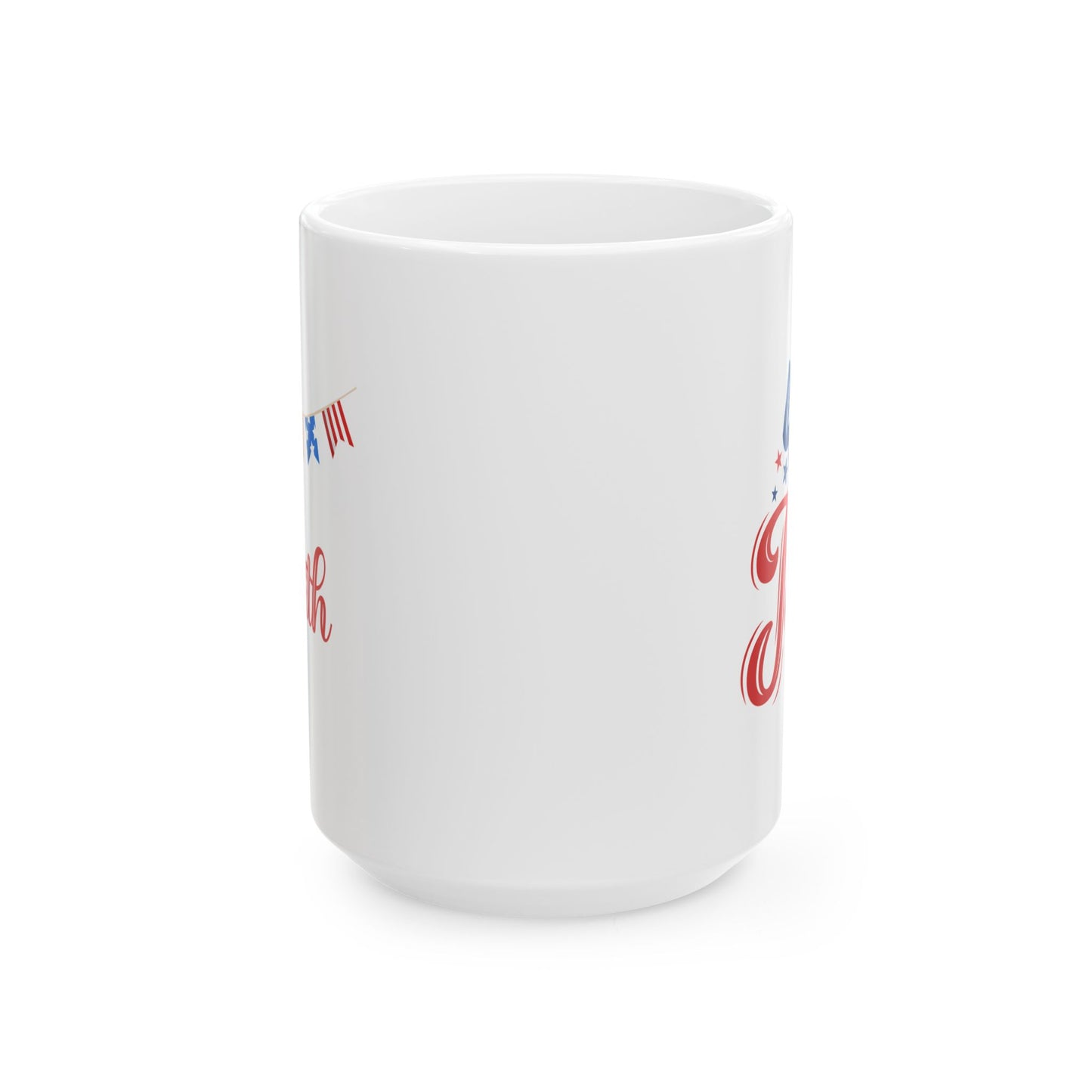 4th of July Mug – White Patriotic Coffee Cup – Red White Blue Independence Day Gift – July 4th Holiday Decor for Home or Office