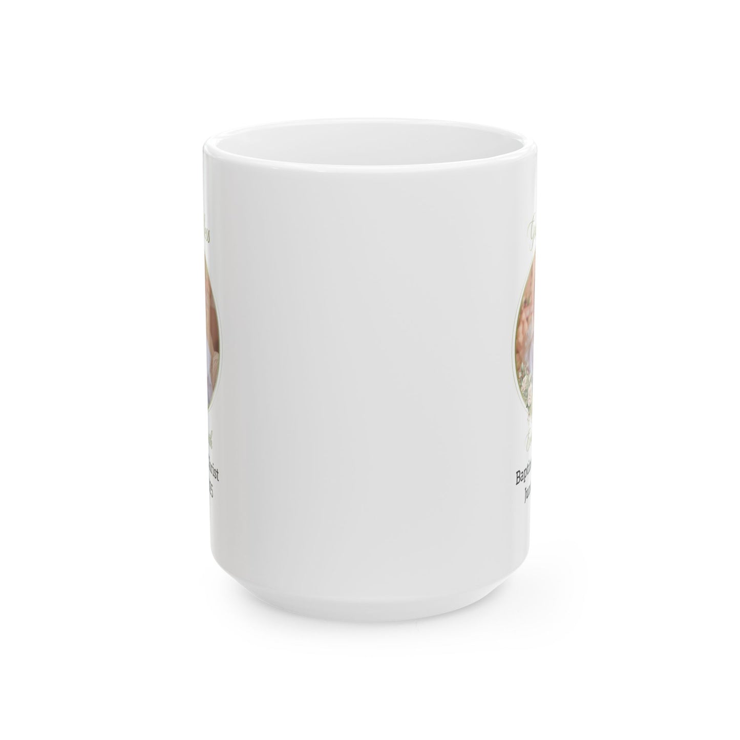 White Personalized Baptism Mug for Baby Boy – Custom Photo, Name & Date – God Bless Evan Smith – Baptized in Christ Keepsake Gift 2025