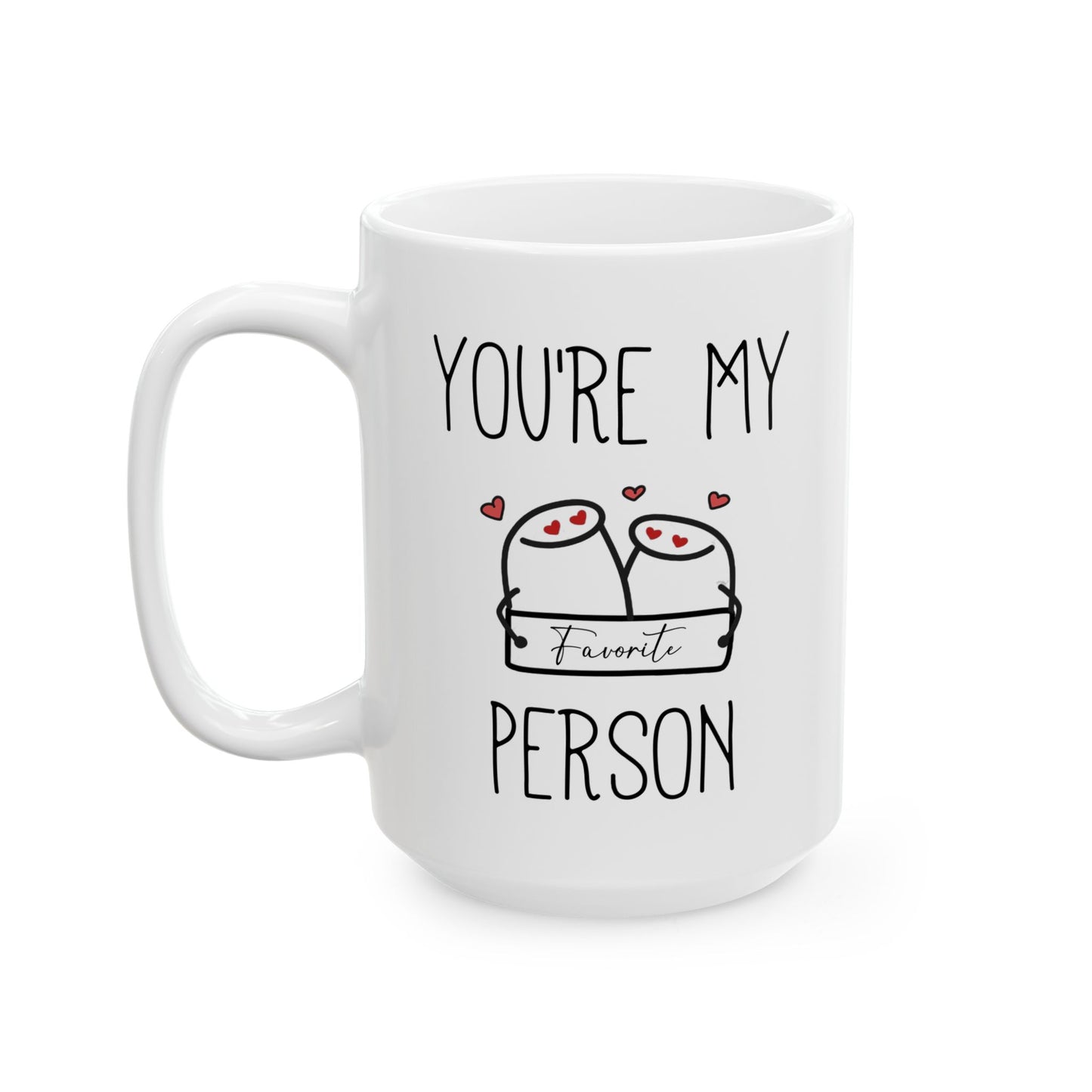 You're My Favorite Person Mug – Hugging Characters with Hearts – Cute Love Gift for Partner or Best Friend