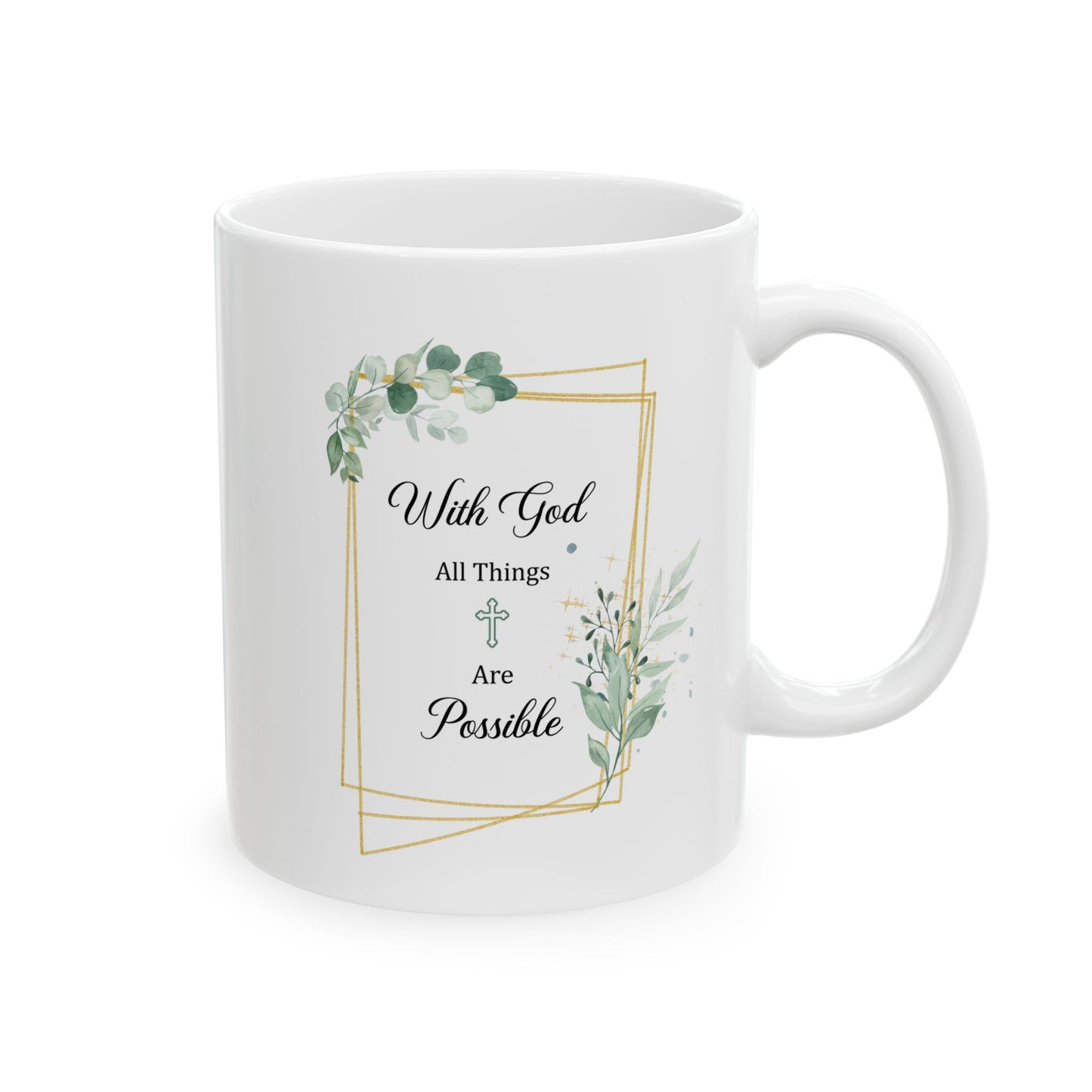 With God All Things Are Possible – White Floral Faith Mug