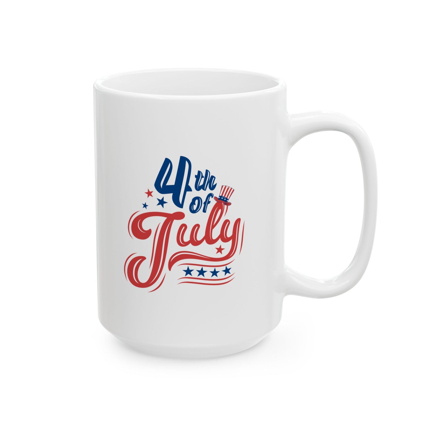 4th of July Mug – White Patriotic Coffee Cup – Red White Blue Independence Day Gift – July 4th Holiday Decor for Home or Office