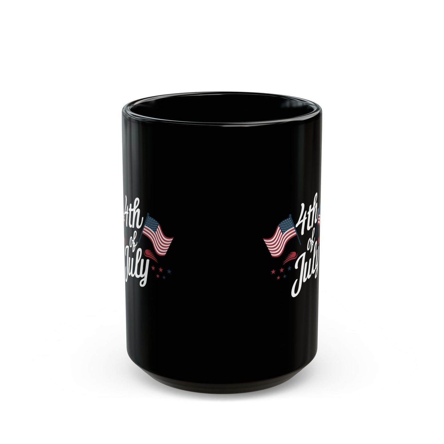 4th of July Mug – Patriotic Black Coffee Cup with American Flag Design
