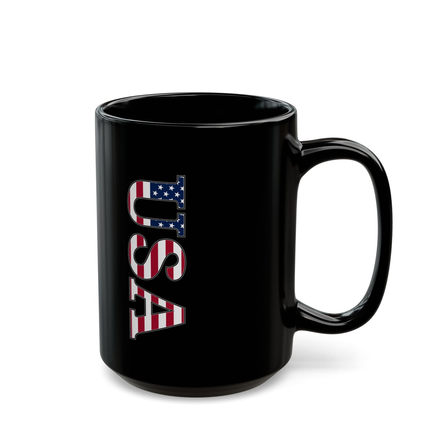 Black USA Flag Letters Mug – Patriotic Coffee Cup for 4th of July, Vets