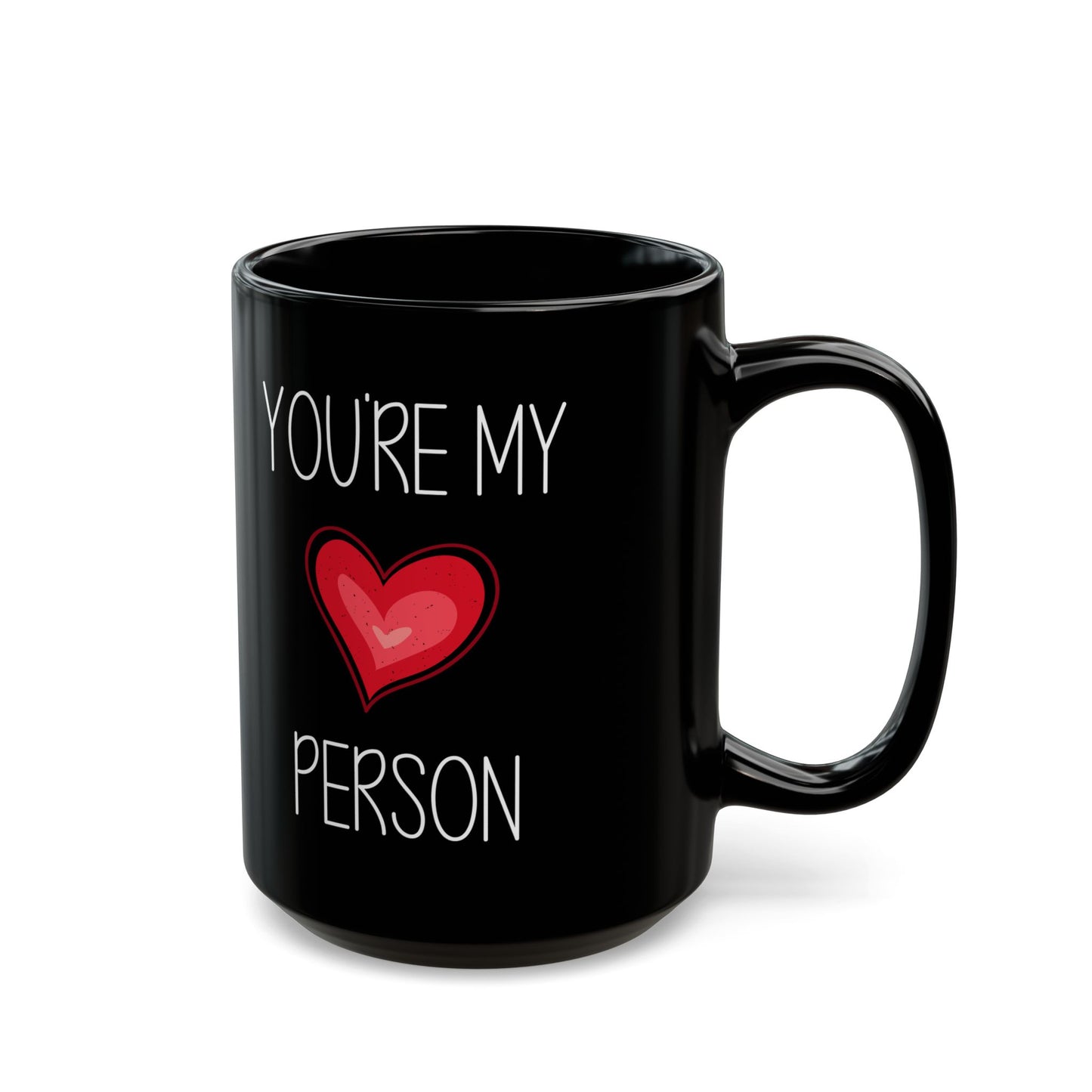 You're My Person Mug – Red Heart on Black Ceramic – Romantic Gift for Partner or Bestie