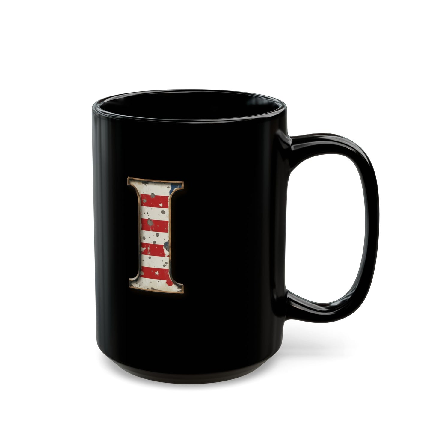 Mug - Patriotic American Flag Letter I with Kevin Name - Vintage Red, White, and Blue Design