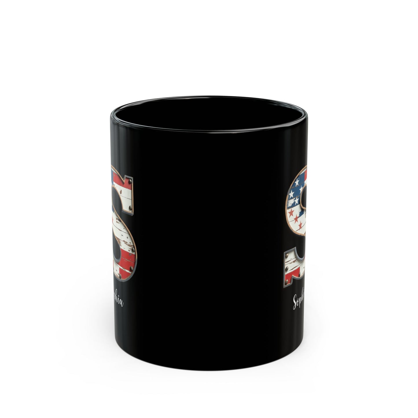 Mug - Patriotic American Flag Letter S with Kevin Name - Vintage Red, White, and Blue Design