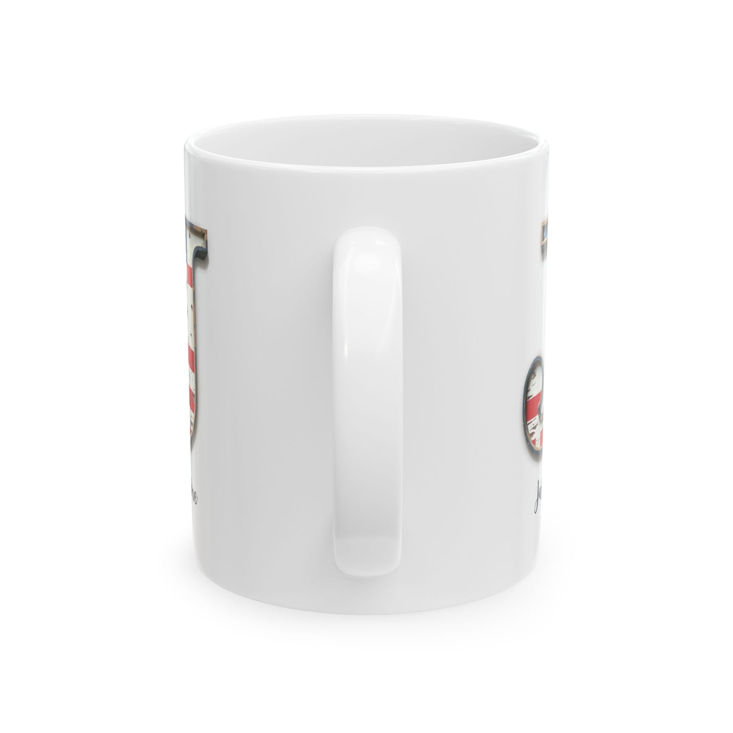 Mug - Patriotic American Flag Letter J with Kevin Name - Vintage Red, White, and Blue Design