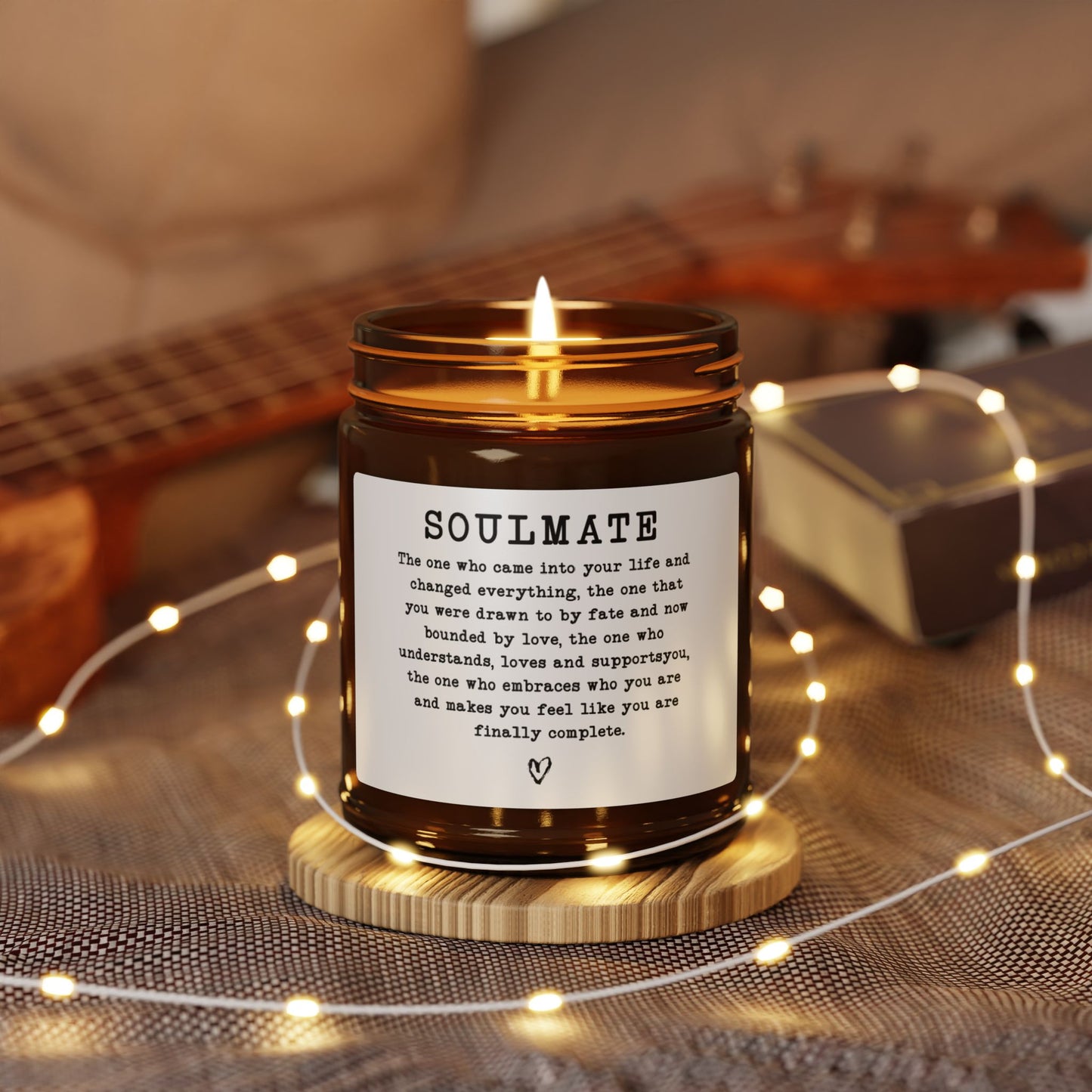 Soulmate Candle – Meaningful Gift for Partner Amber Jar Soy Candle with Soulmate Definition & Heart Icon
