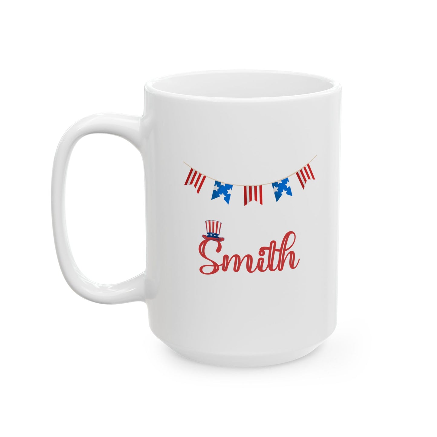 4th of July Mug – White Patriotic Coffee Cup – Red White Blue Independence Day Gift – July 4th Holiday Decor for Home or Office