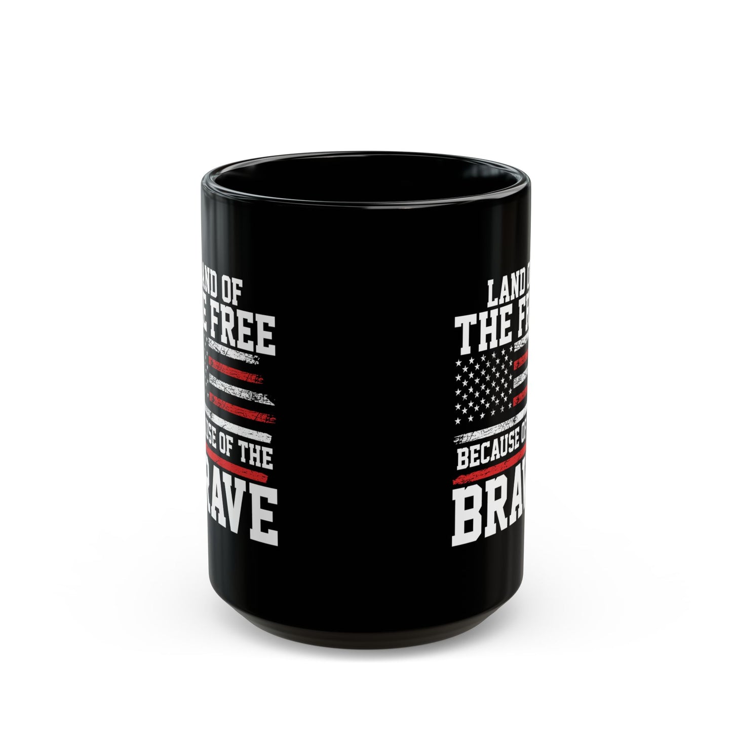 Land of the Free Because of the Brave Mug – Patriotic Coffee Cup Set (Black & White) – American Flag Gift for Veterans, Military, 4th of July, Memorial Day