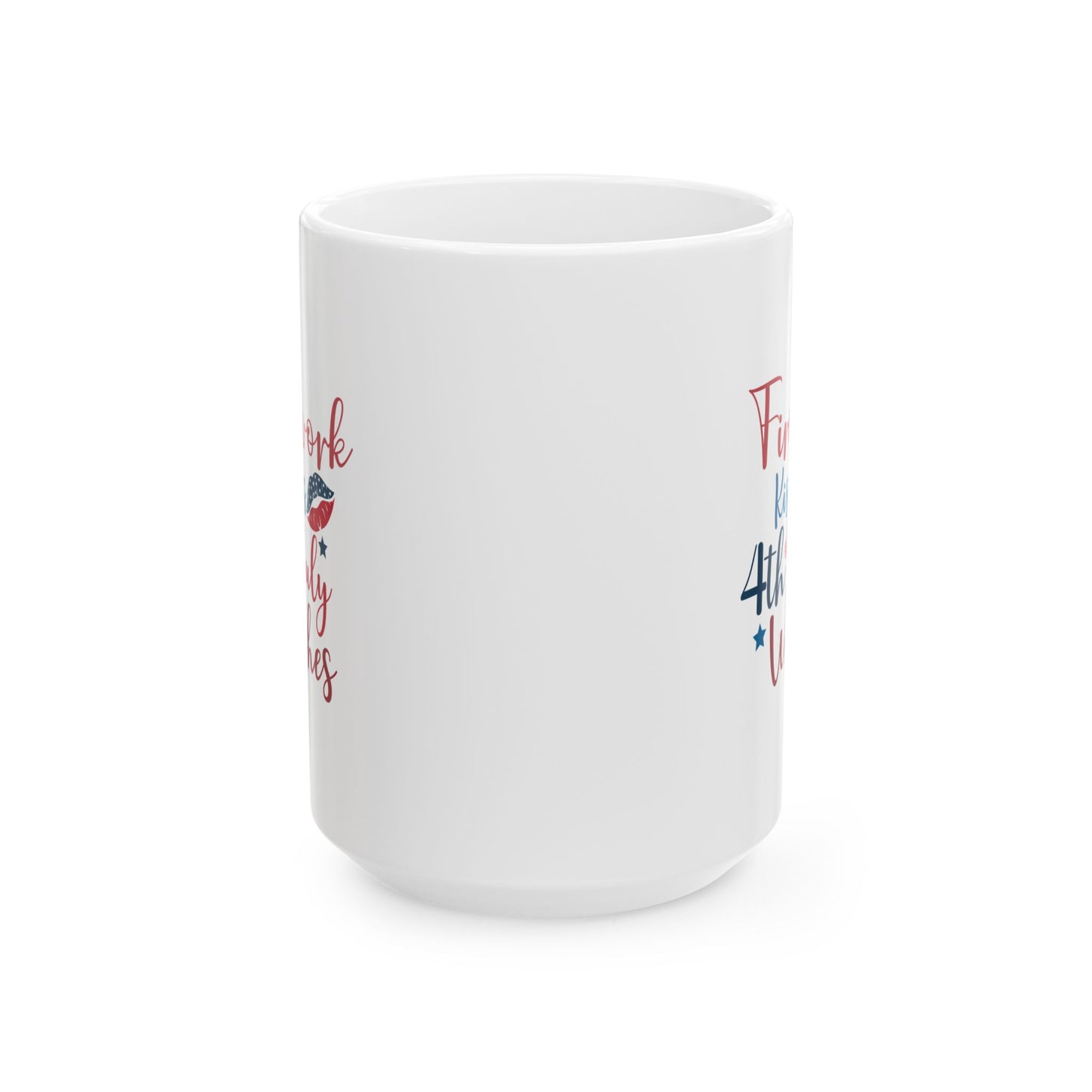 Firework Kisses 4th of July Wishes Mug – Patriotic Coffee Cup Gift