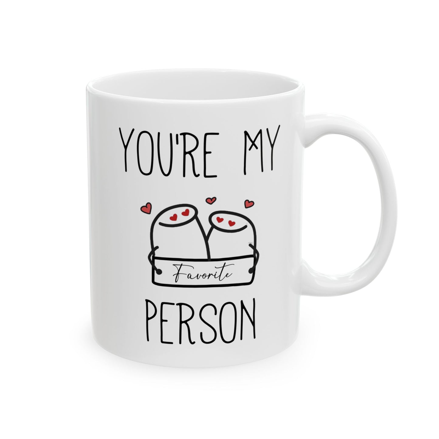 You're My Favorite Person Mug – Hugging Characters with Hearts – Cute Love Gift for Partner or Best Friend