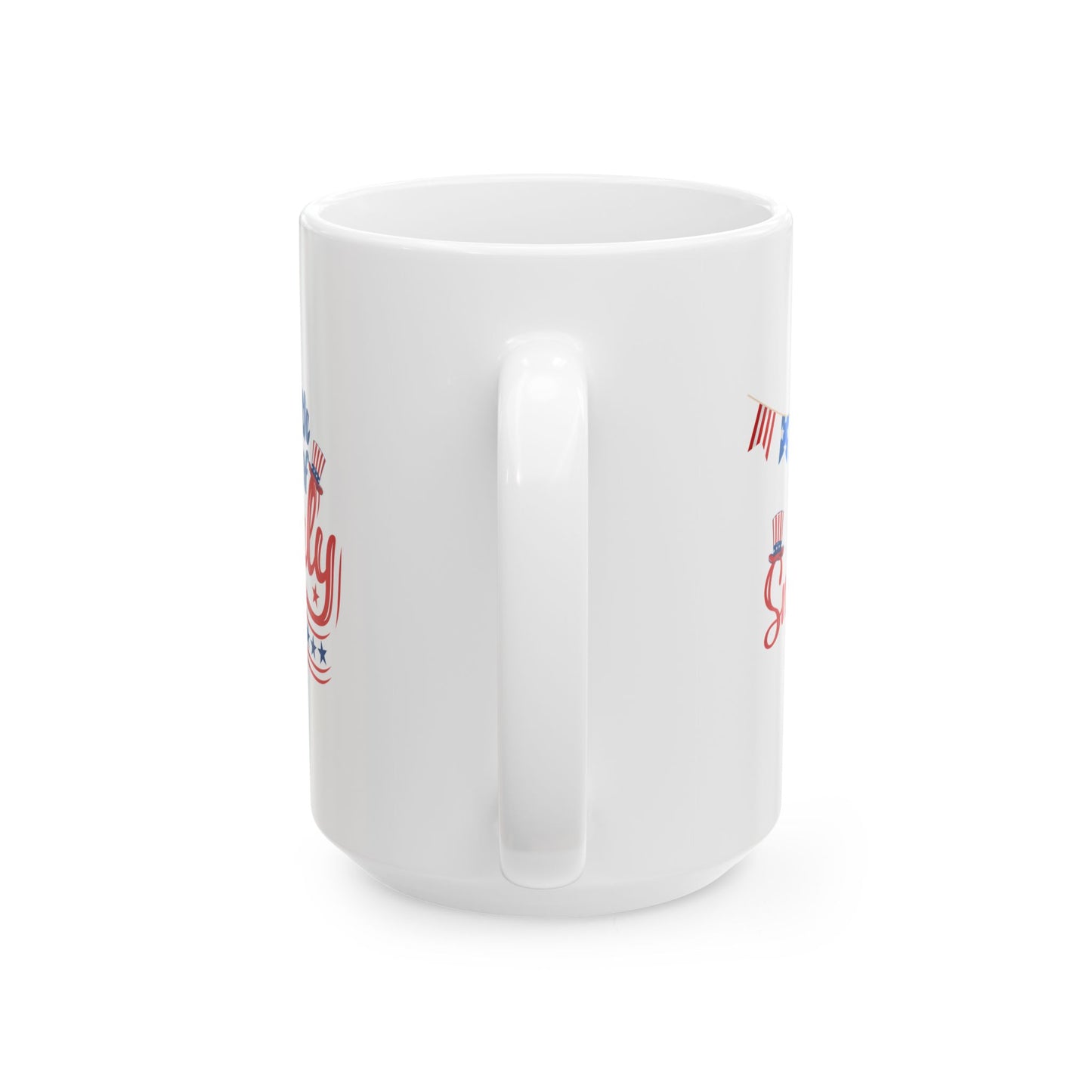 4th of July Mug – White Patriotic Coffee Cup – Red White Blue Independence Day Gift – July 4th Holiday Decor for Home or Office