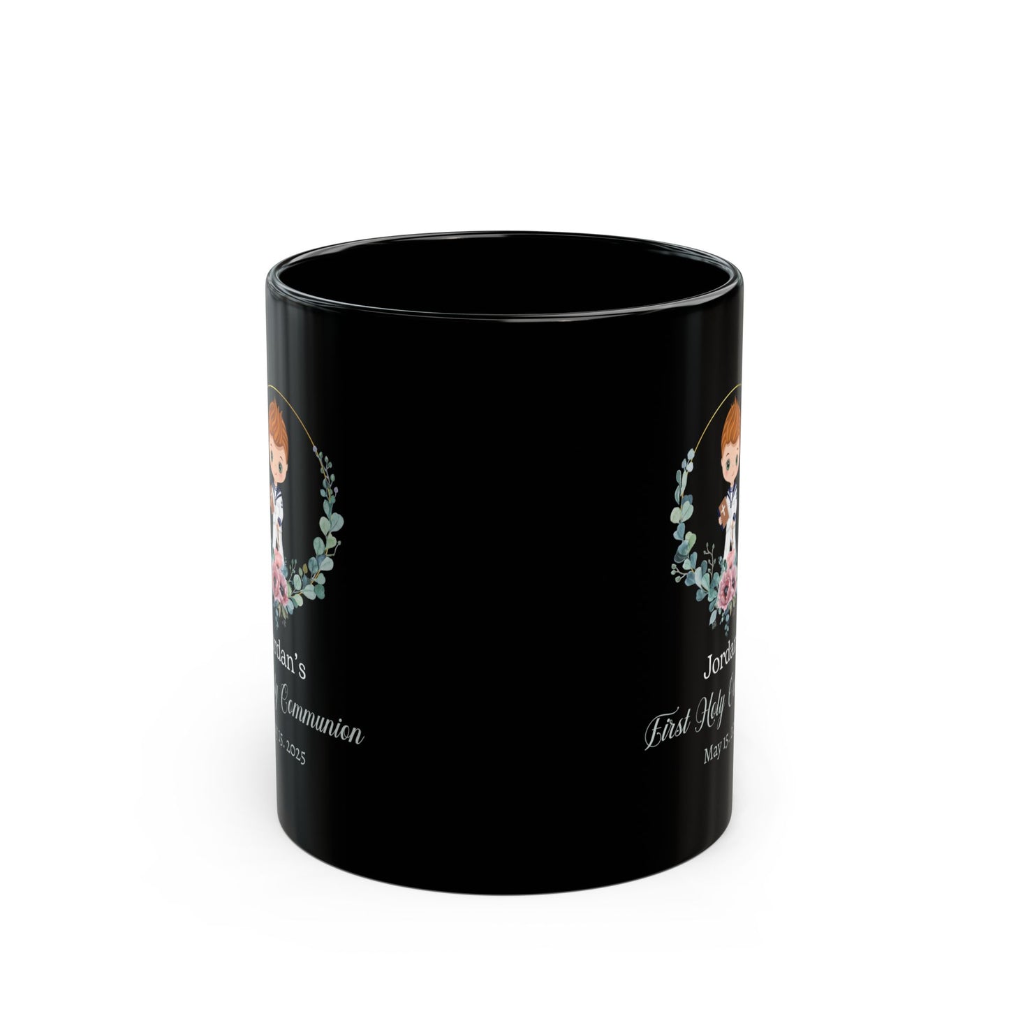 Jordan's First Holy Communion Black Mug – Custom Keepsake Gift 2025