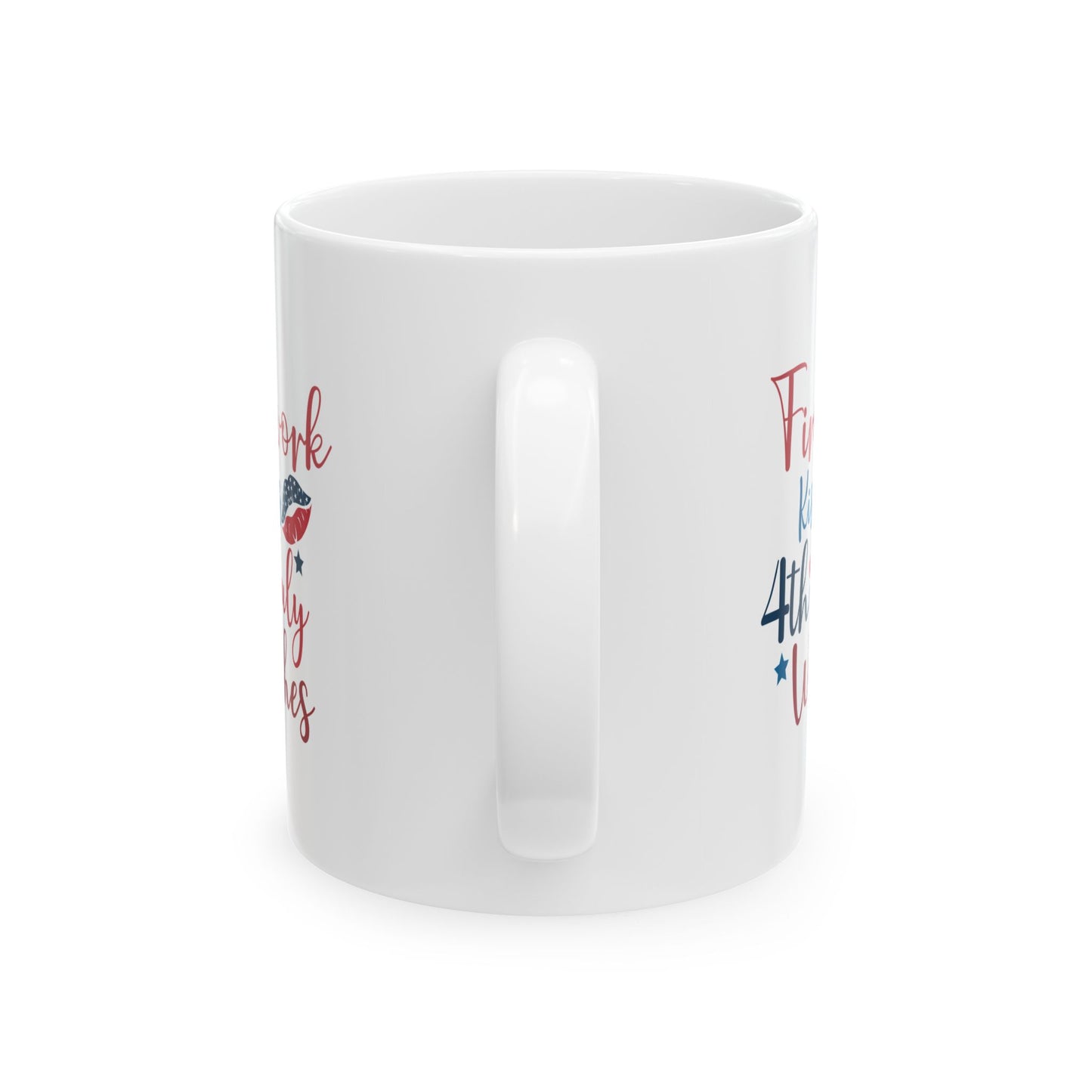 Firework Kisses 4th of July Wishes Mug – Patriotic Coffee Cup Gift