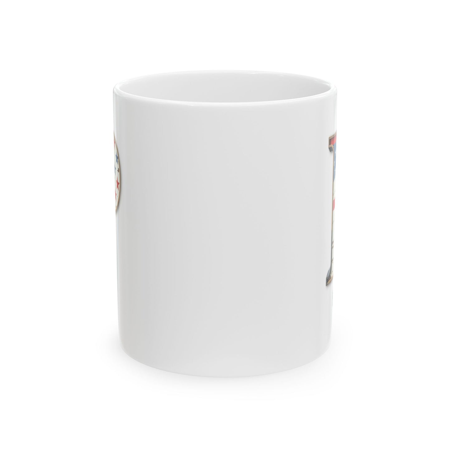 Mug - Patriotic American Flag Letter P with Kevin Name - Vintage Red, White, and Blue Design