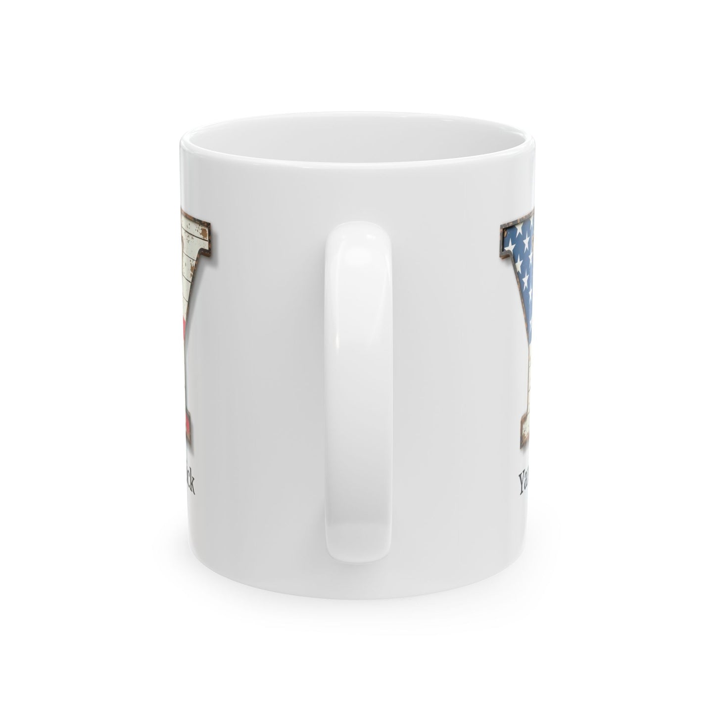 White Personalized USA Flag Initial Mug with Letter Y and Yannick Name Gift for Men, Veterans, Patriotic Coffee Lovers