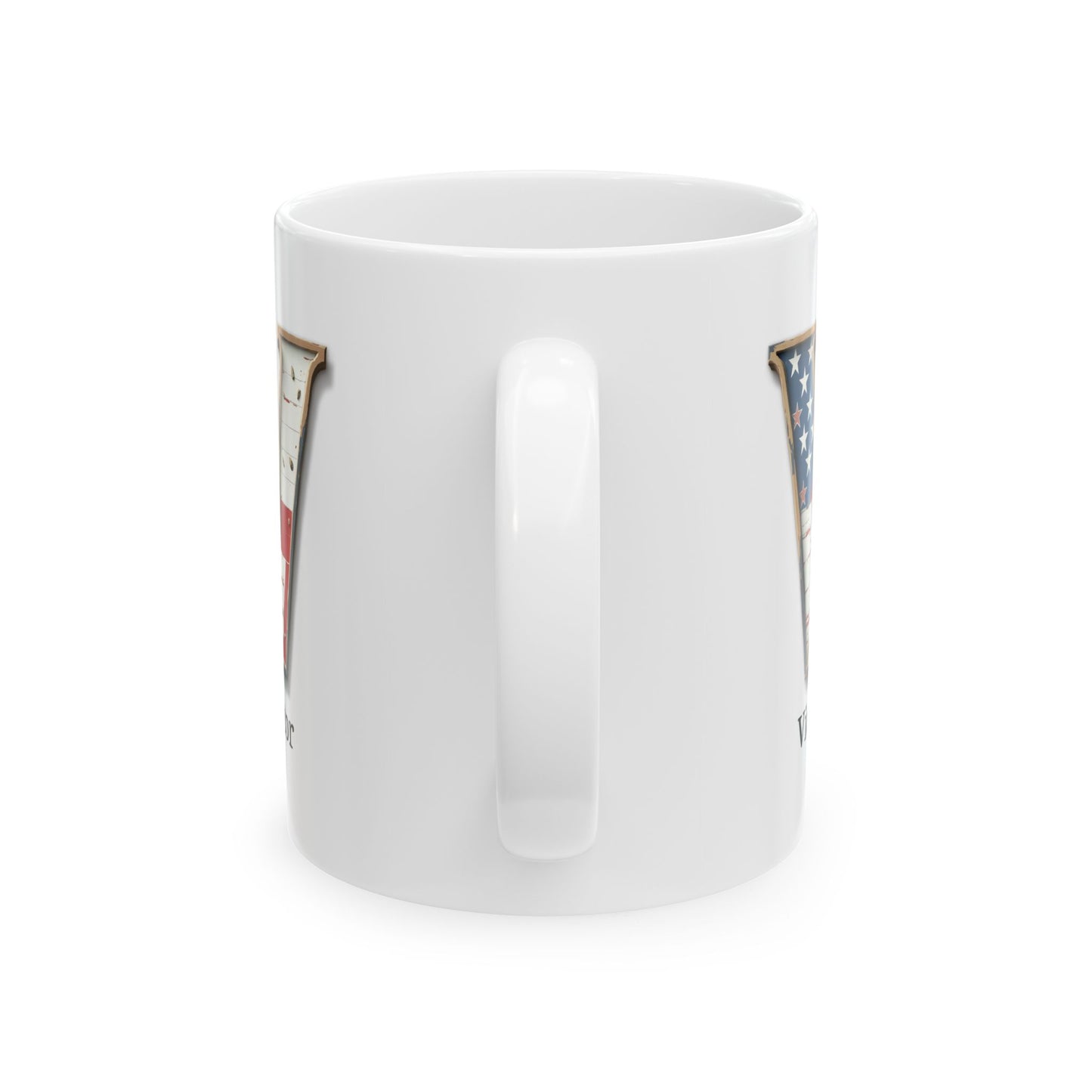 White American Flag Mug with Letter V and Name Victor Personalized Patriotic Coffee Cup Gift for Men Veterans or USA Flag Lovers