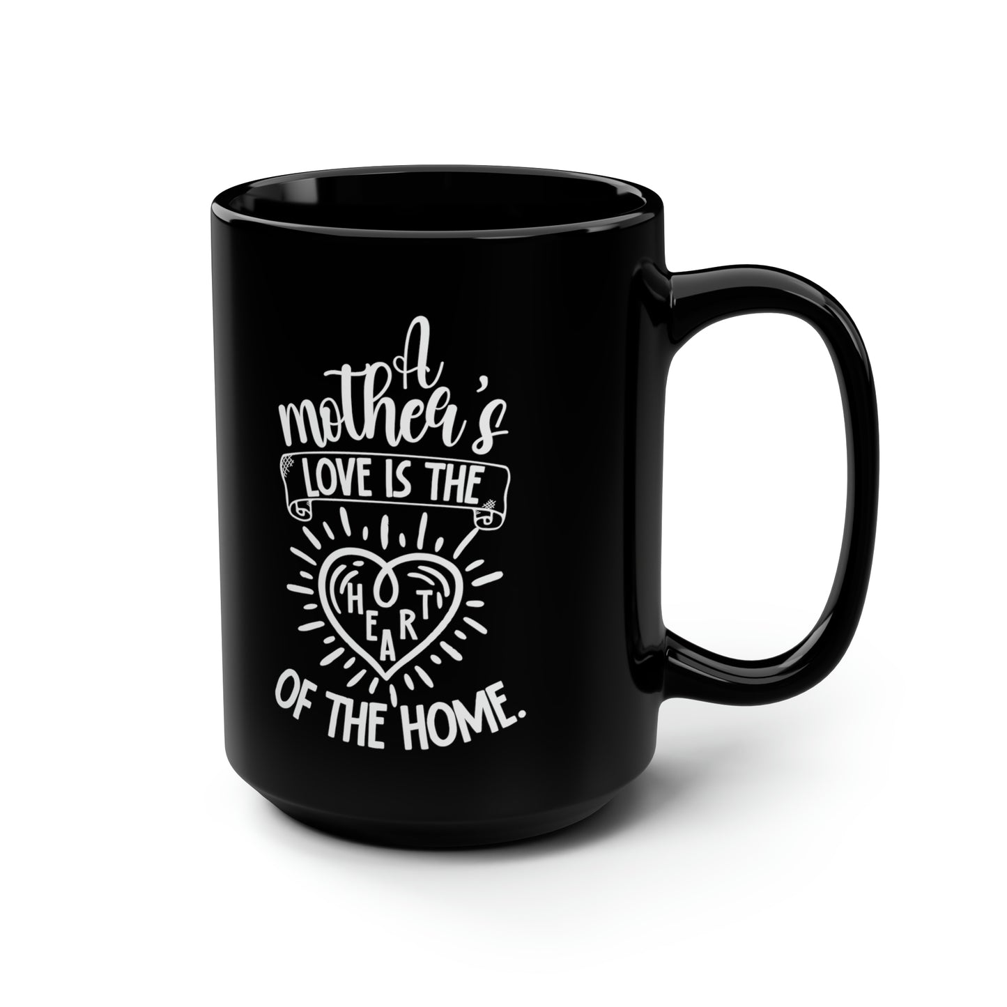A Mother’s Love Mug – Black Coffee Cup with Heart Design Perfect Gift for Mom