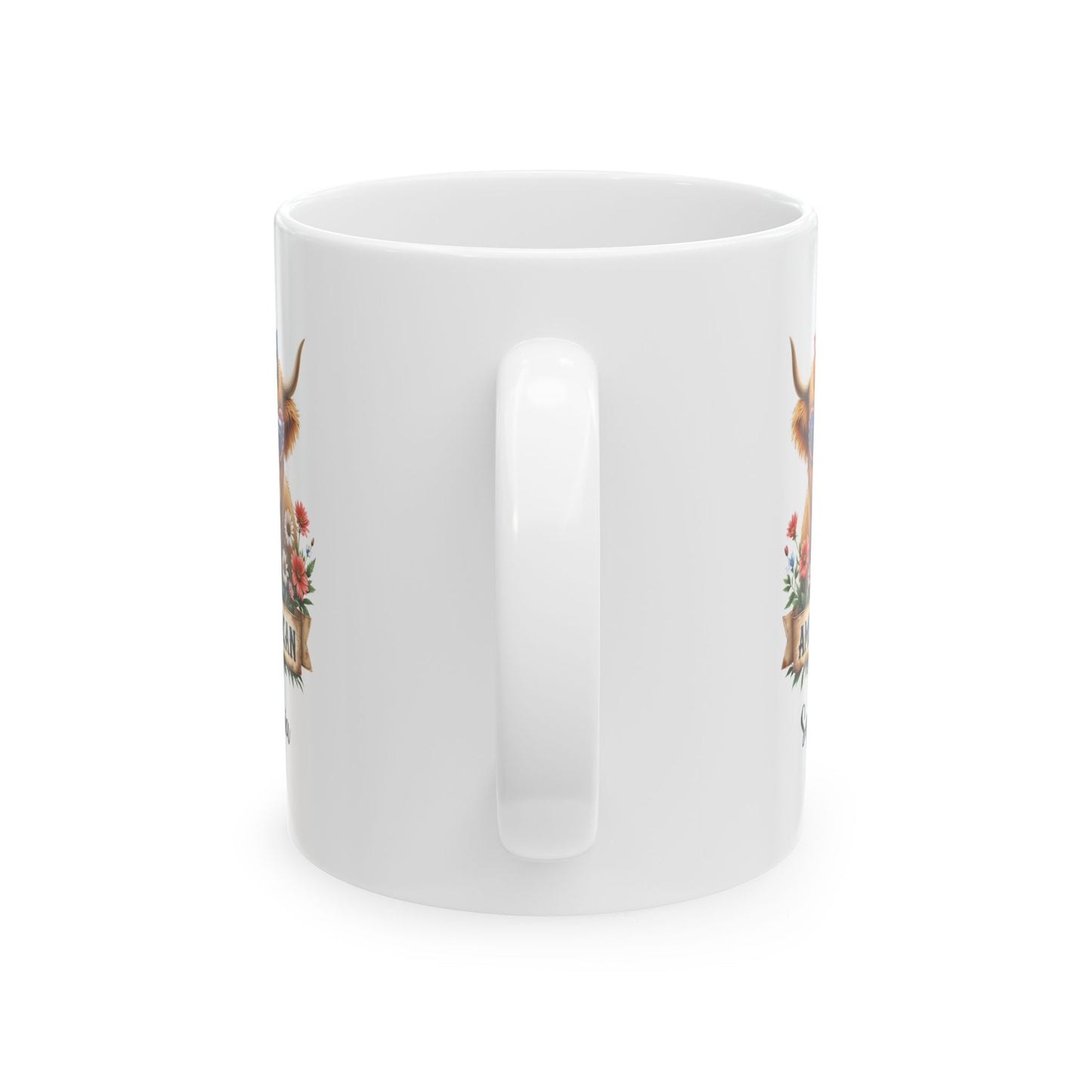 Custom Patriotic Highland Cow Mug – Personalized 4th of July Gift