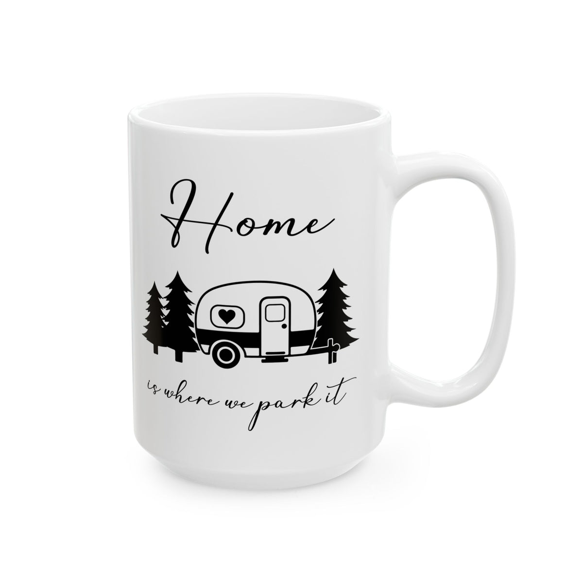 Minimalist Black Camping Design Ceramic Mug, (11oz, 15oz)