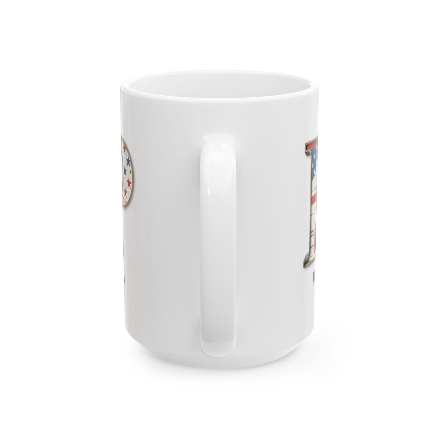 Mug - Patriotic American Flag Letter P with Kevin Name - Vintage Red, White, and Blue Design