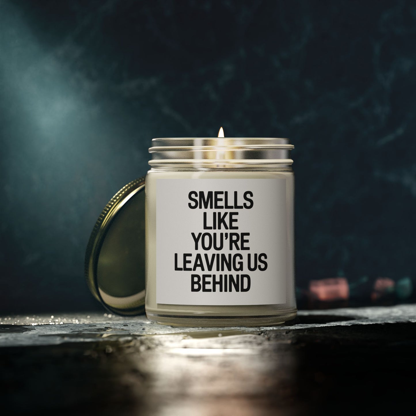 Smell Like You Are Leaving Behind Us Scented Candles, Coconut Apricot Wax (4oz, 9oz)