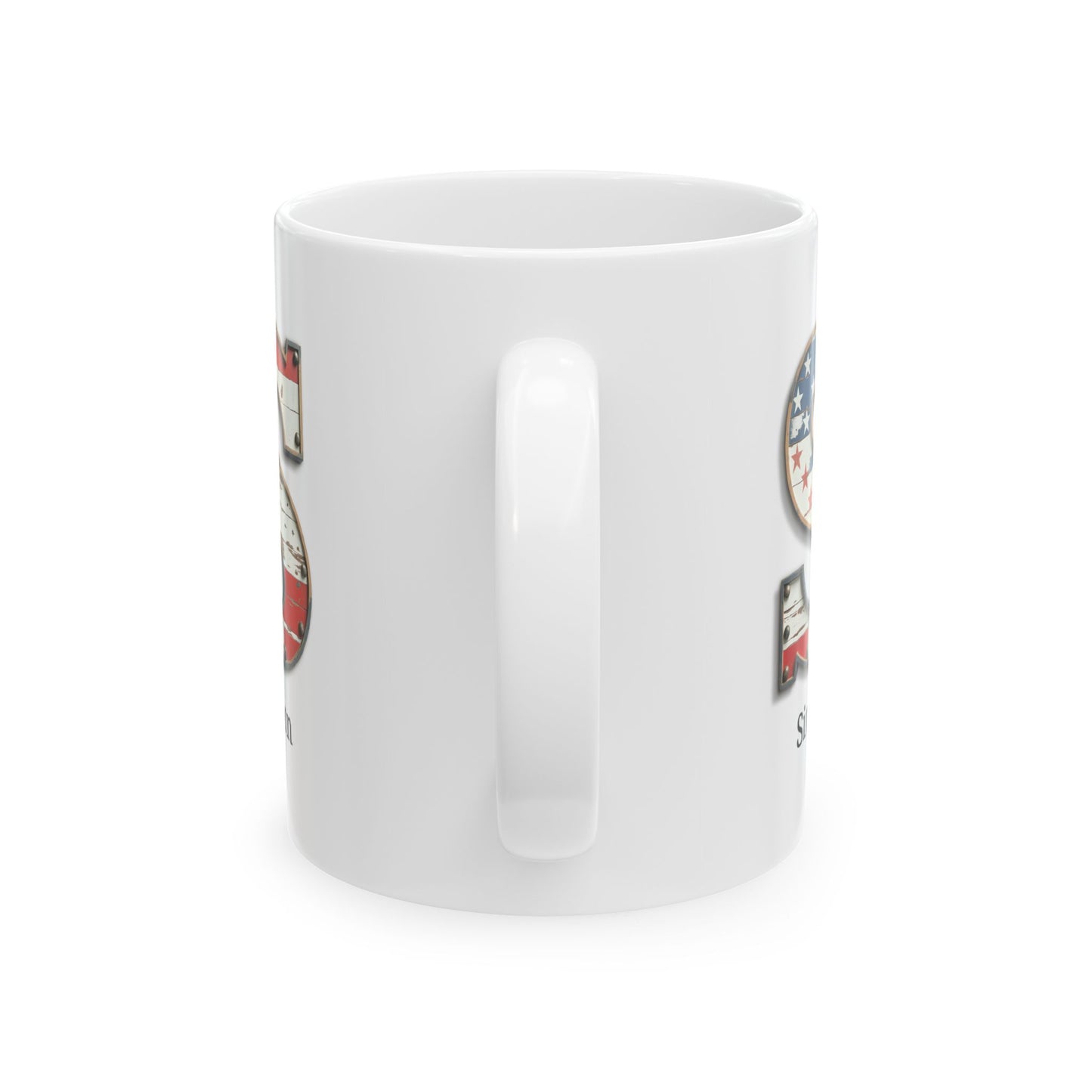 White American Flag Mug with Letter S and Name Simon Personalized Patriotic Coffee Cup Gift for Men Veterans or Proud Americans