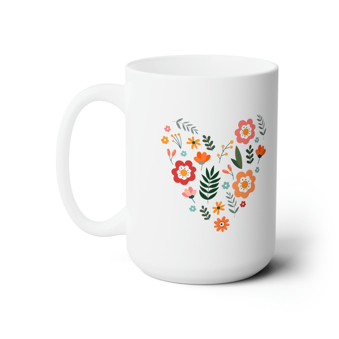 Floral Heart Design Mug - Vibrant and Cheerful Gift for Loved Ones