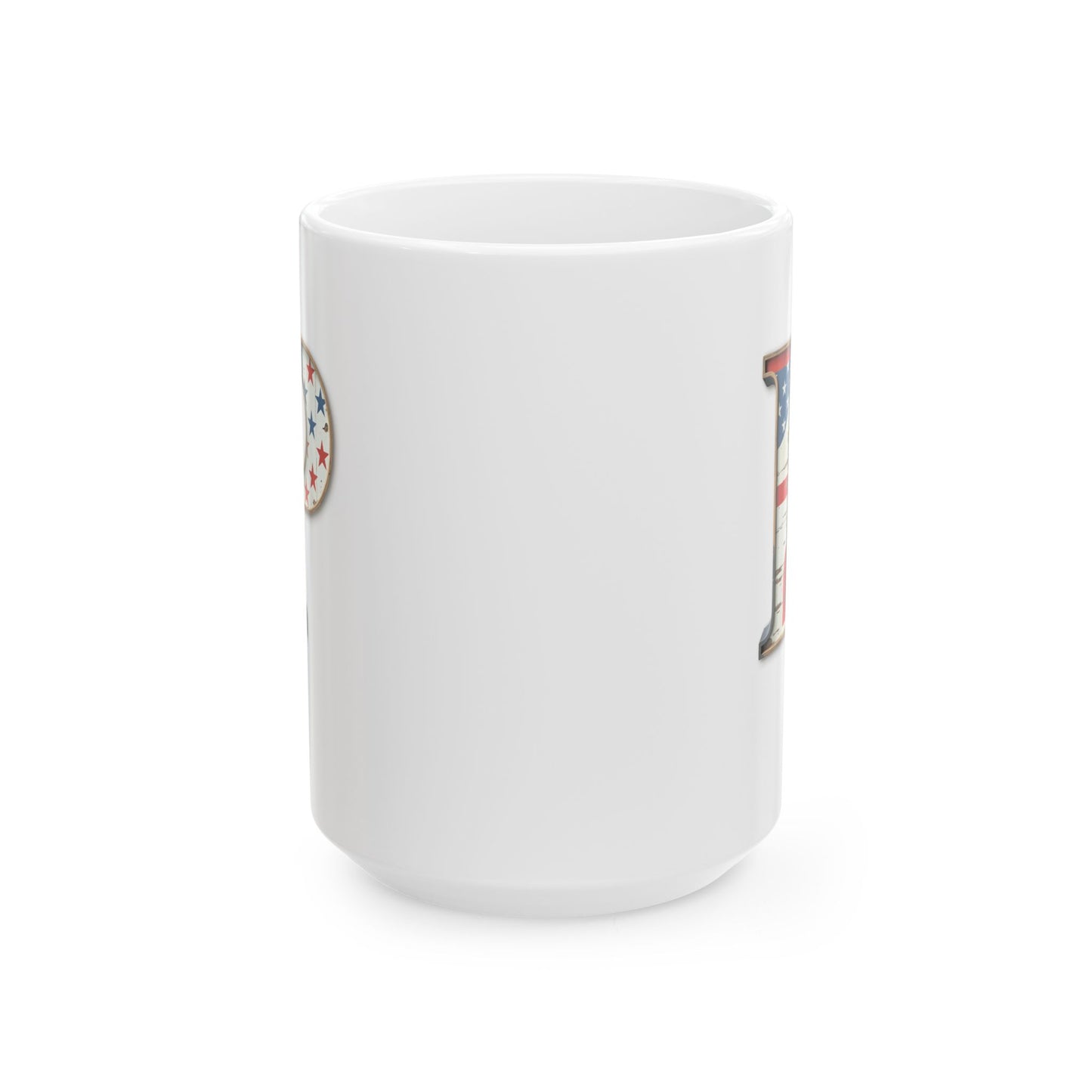 White American Flag Mug with Letter P Patriotic Initial Coffee Cup Gift for Veterans Military Families or Proud Americans