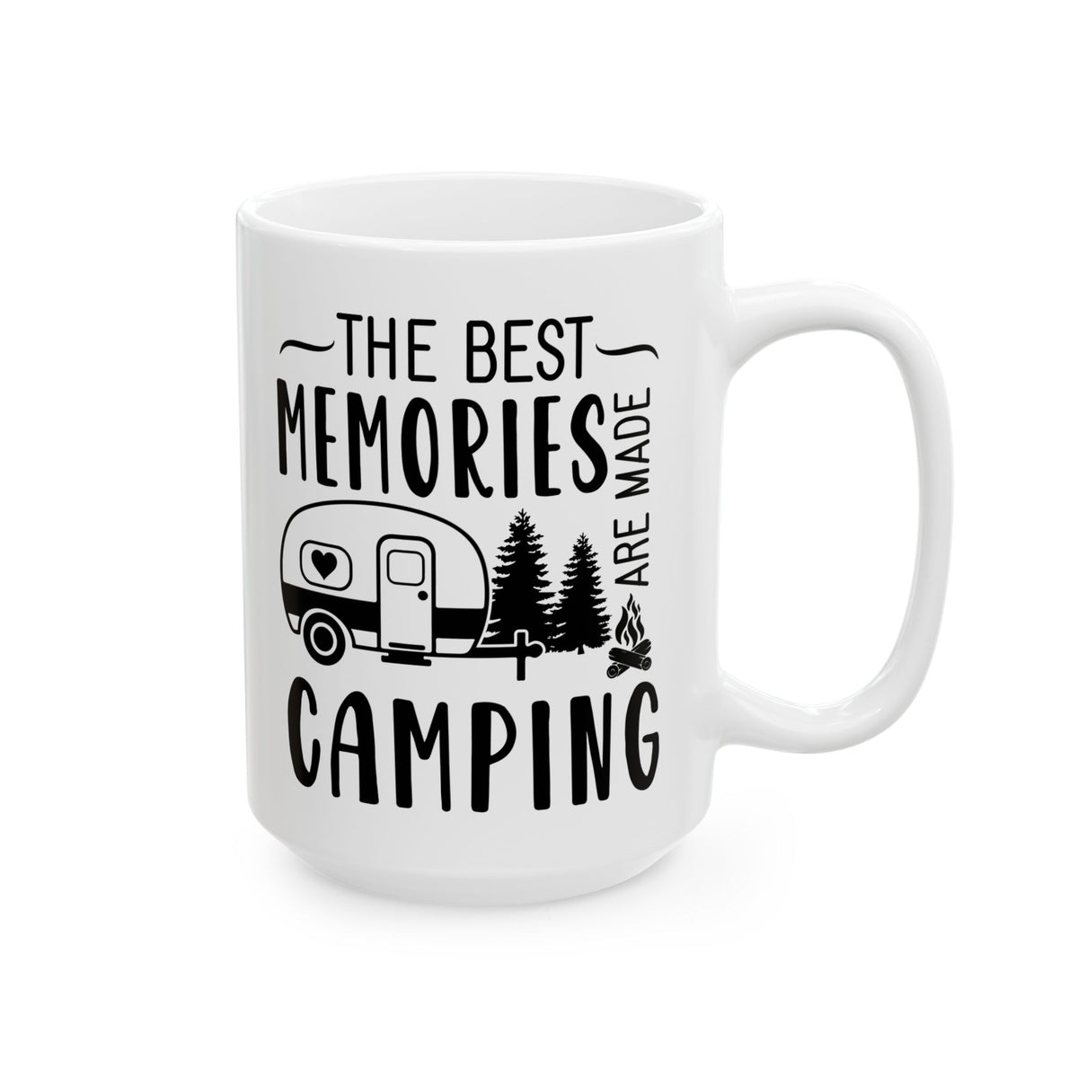Minimalist Black Camping Design Ceramic Mug, (11oz, 15oz)