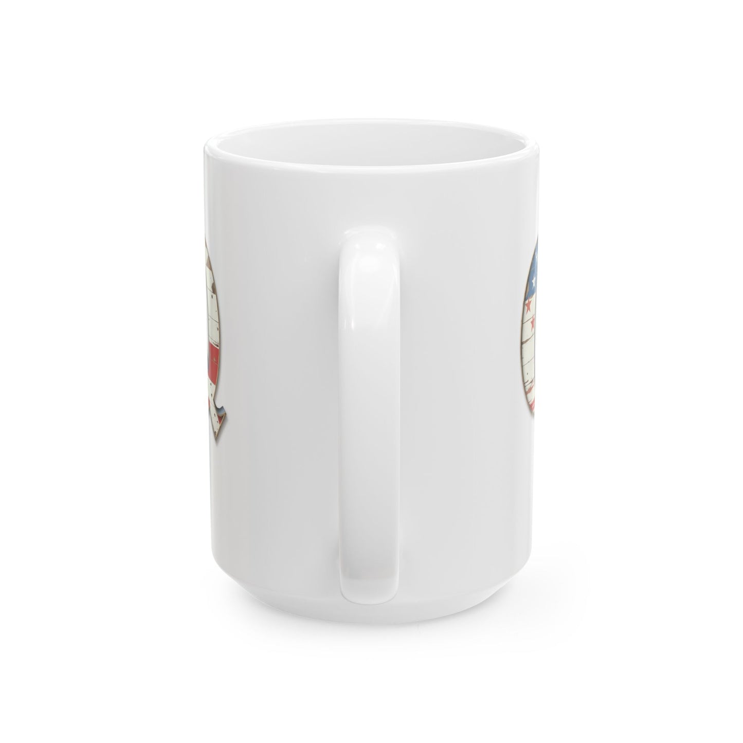Mug - Patriotic American Flag Letter Q with Kevin Name - Vintage Red, White, and Blue Design