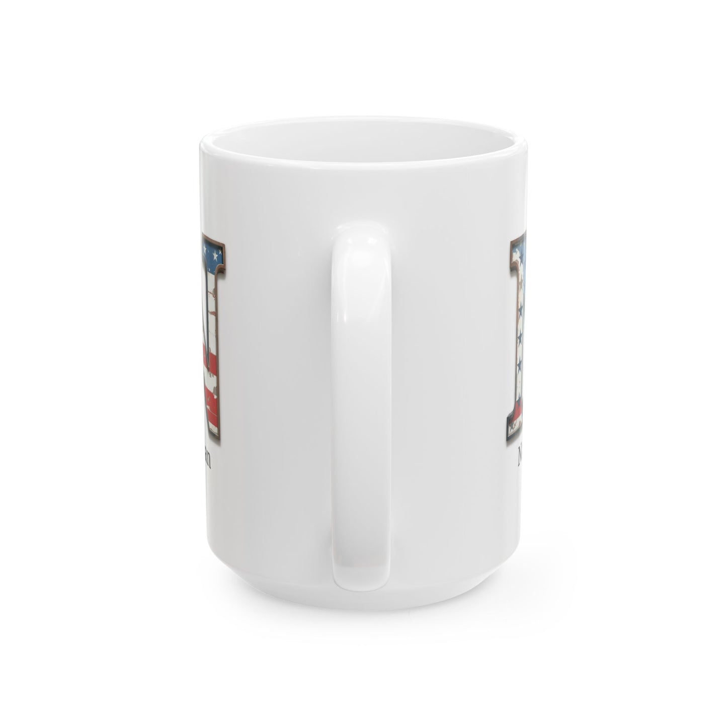 White American Flag Mug with Letter N and Name Nathan Personalized Patriotic Coffee Cup Gift for Veterans Military or Proud Americans