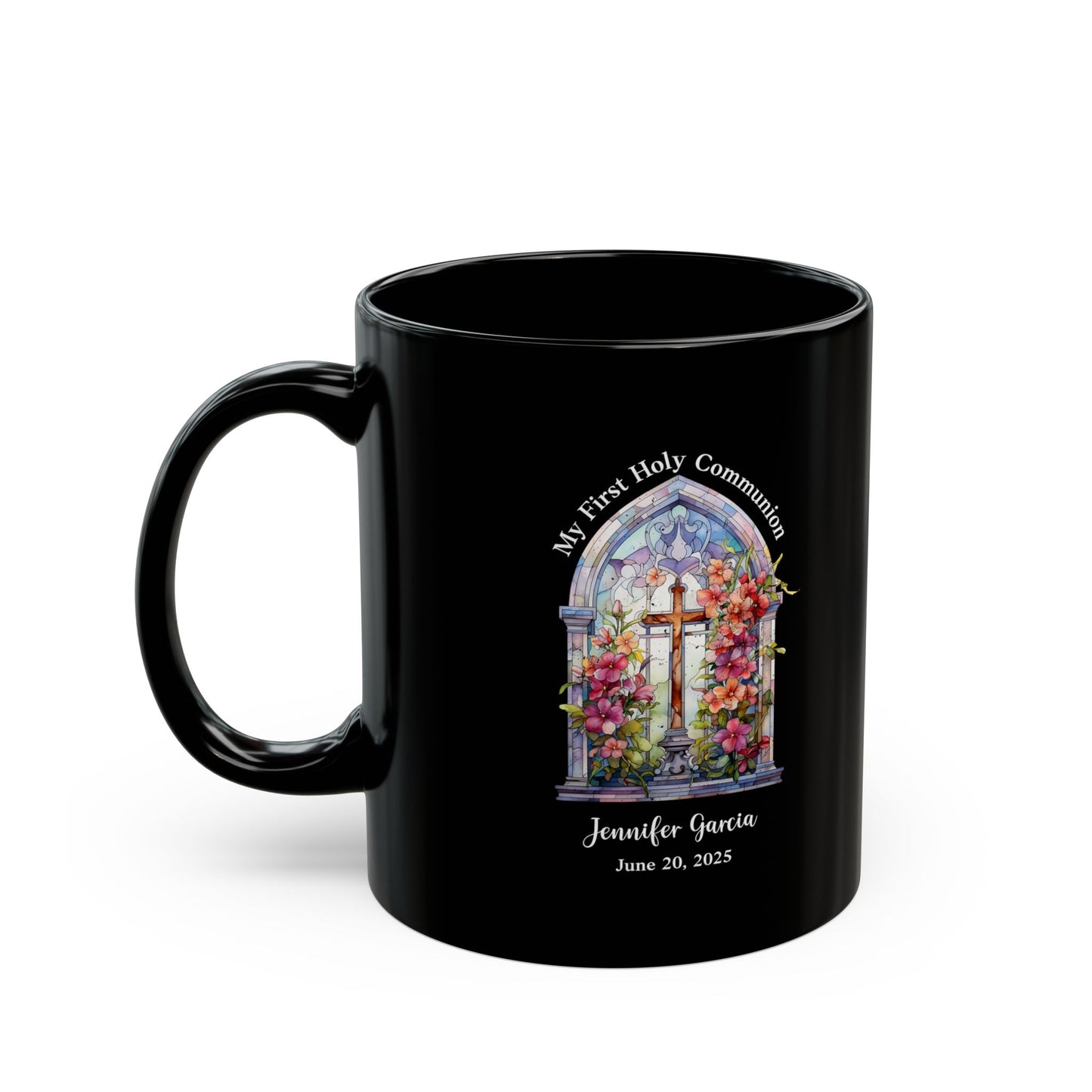 Black First Communion Mug – Personalized Gift for Girl