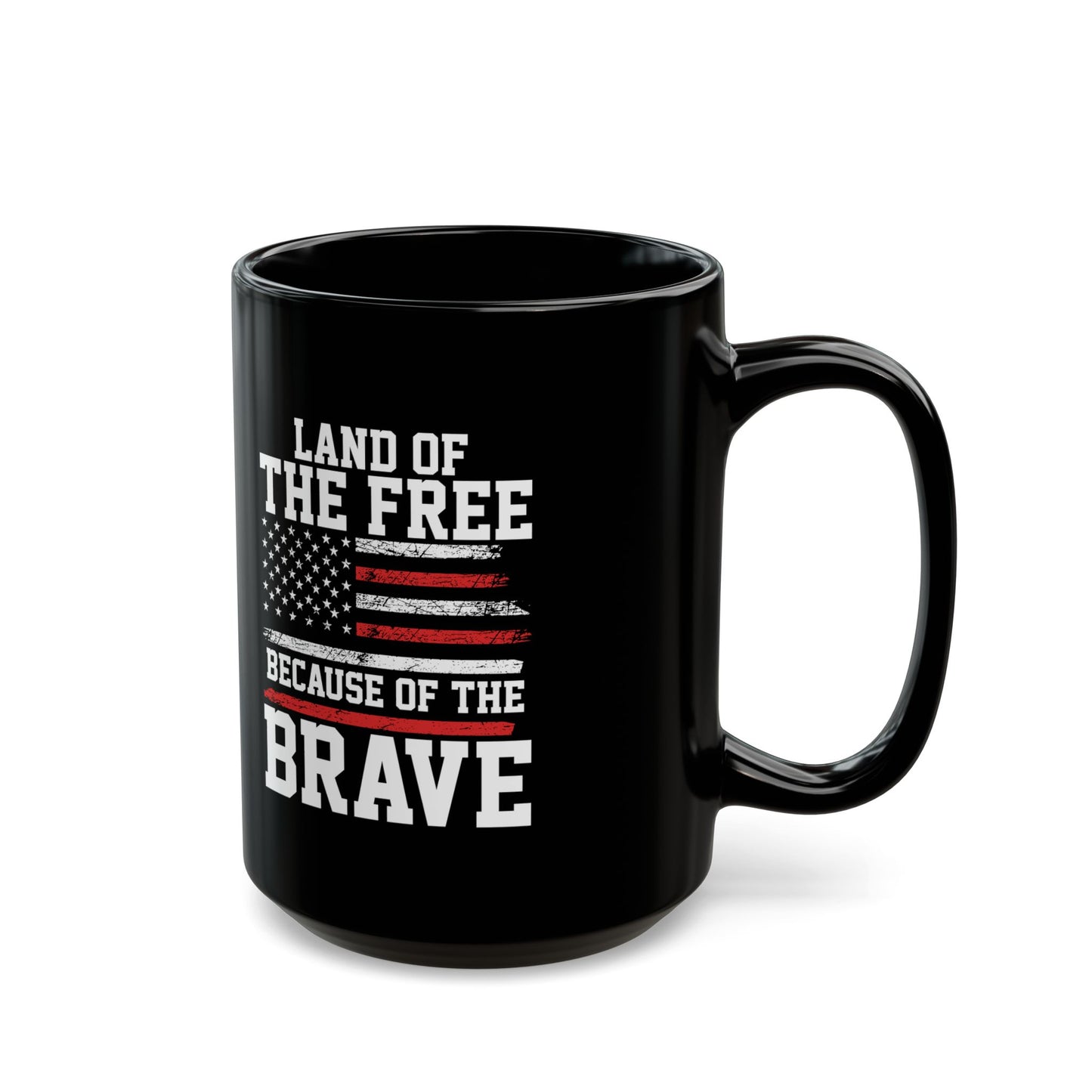 Land of the Free Because of the Brave Mug – Patriotic Coffee Cup Set (Black & White) – American Flag Gift for Veterans, Military, 4th of July, Memorial Day