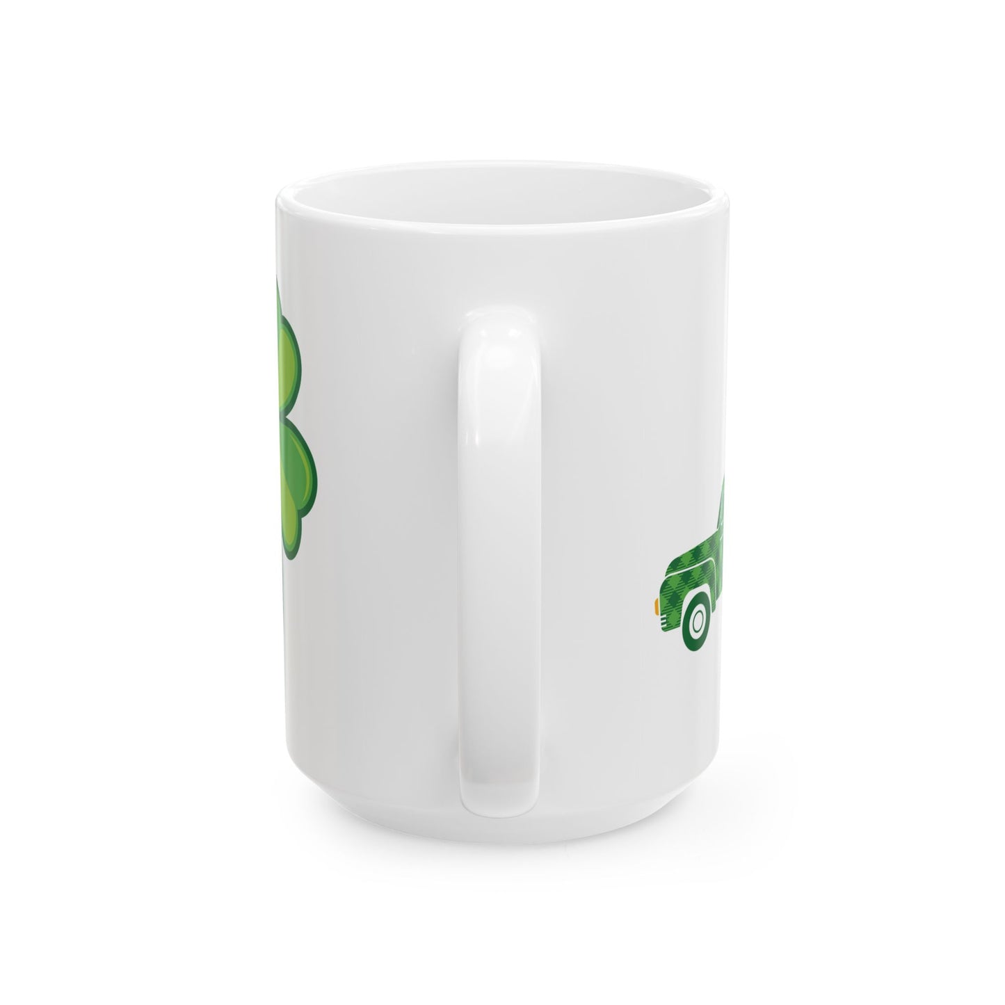 St Patrick’s Day Mug – Green Plaid Truck with Shamrocks Coffee Cup