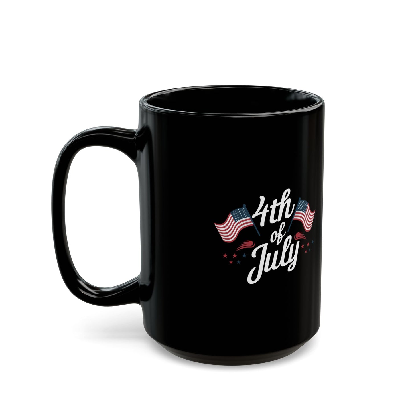 4th of July Mug – Patriotic Black Coffee Cup with American Flag Design