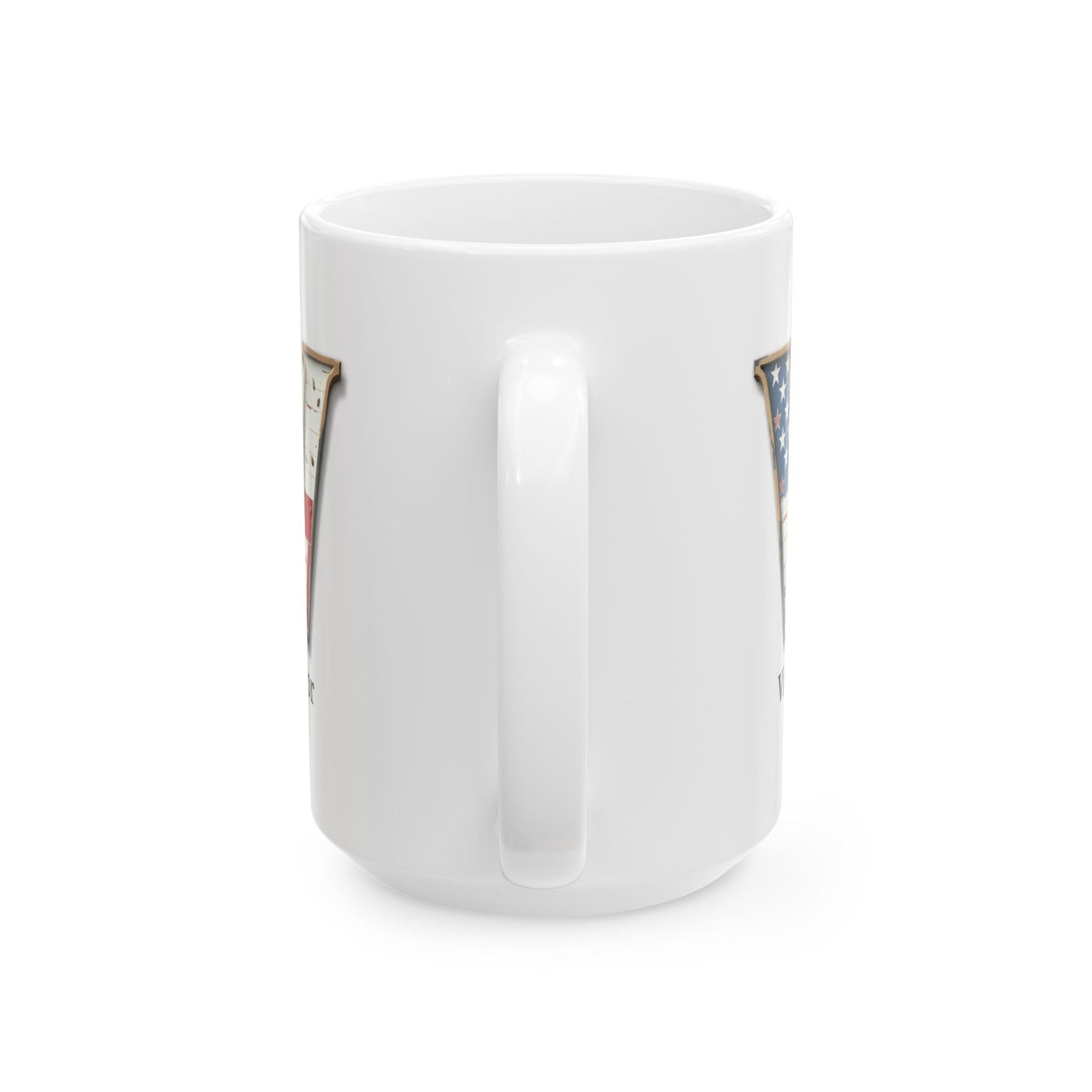 White American Flag Mug with Letter V and Name Victor Personalized Patriotic Coffee Cup Gift for Men Veterans or USA Flag Lovers