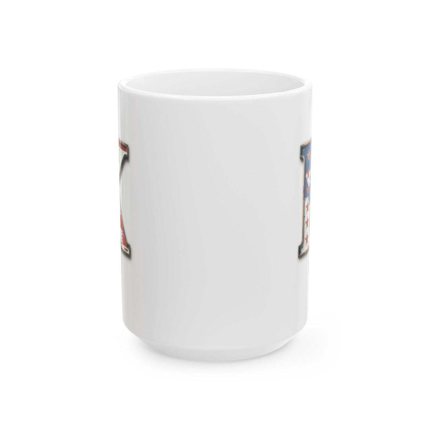 Mug - Patriotic American Flag Letter K with Kevin Name - Vintage Red, White, and Blue Design