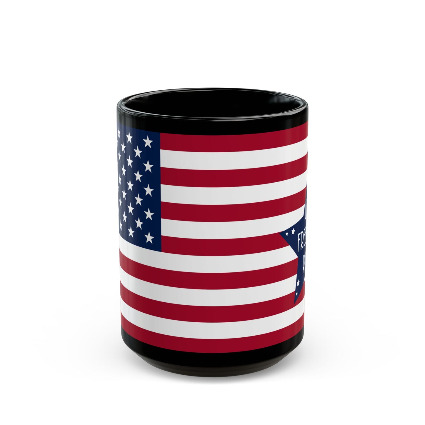 Let Freedom Ring Mug – Black 4th of July Coffee Cup – Patriotic Red White Blue USA Gift – American Flag Star Mug for Independence Day & Veterans